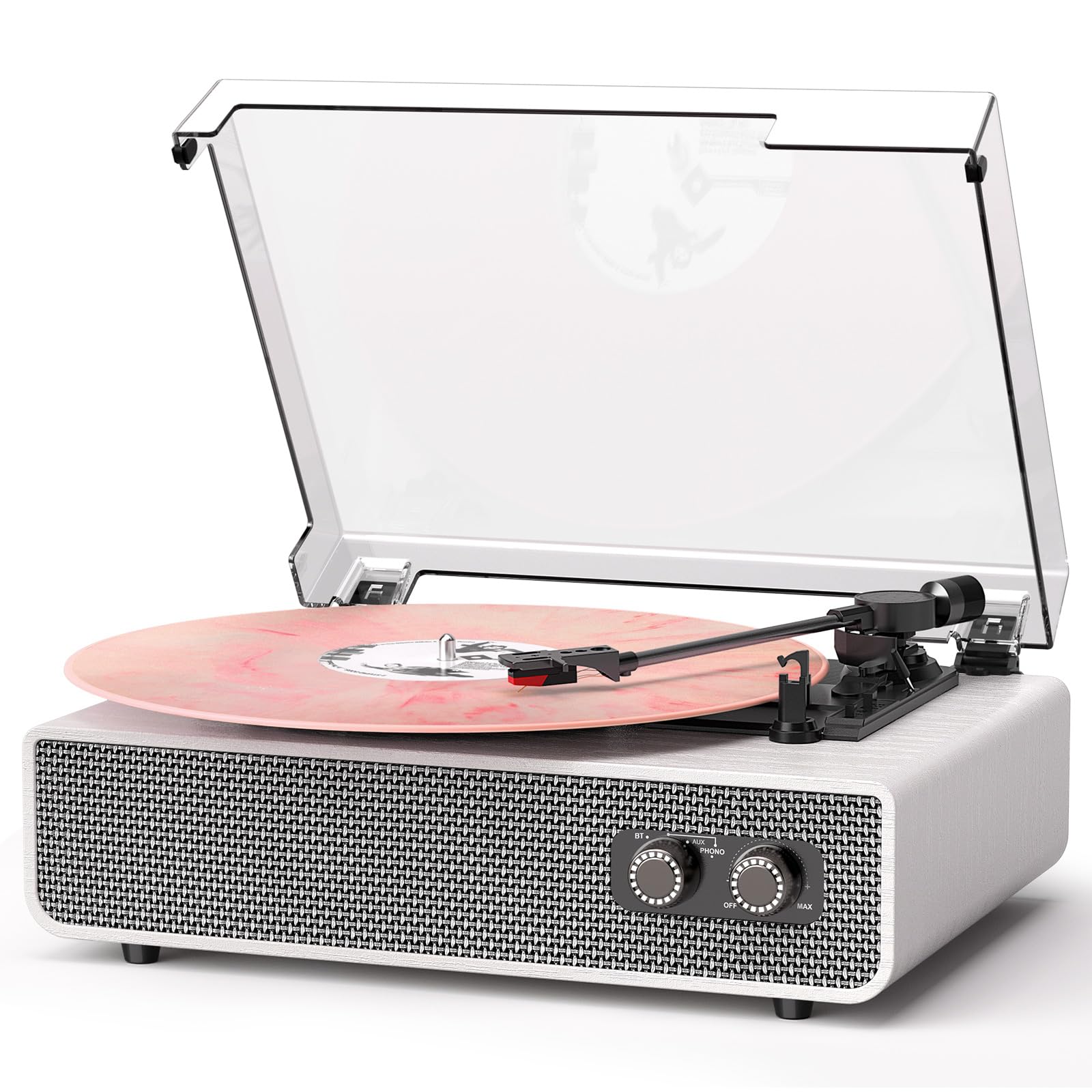 Bluetooth Vinyl Record Player with Built-in Stereo Speakers, Upgraded Sound Quality, 3-Speed Belt-Drive Turntable with Auto Stop