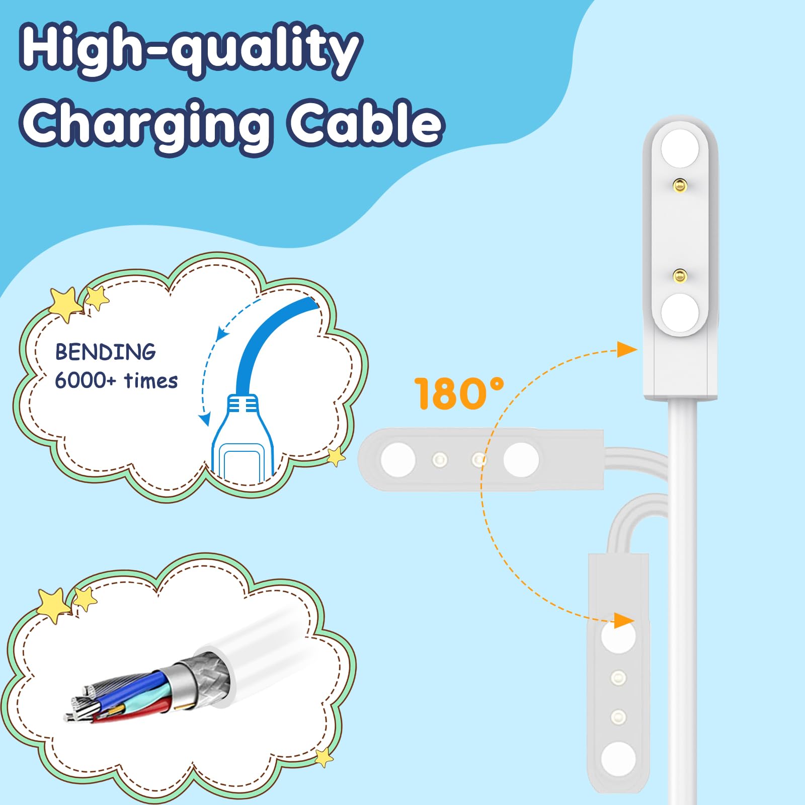 Ottpluscase For 2 Pack Bark Watch Charger, Bark Smart Watch Charger Magnetic Usb Charging Cable Durable Portable (Black+White)