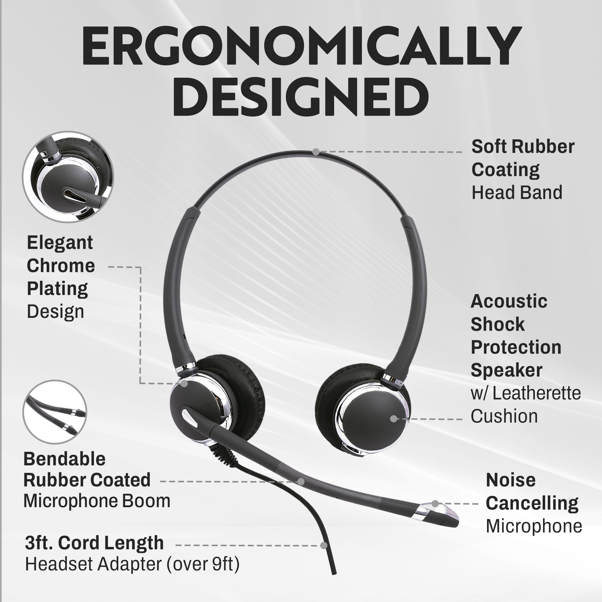 Innotalk   Rj9 Quick Disconnect Office Phone Headset, Call Center Phone Headset, Wired Headset For Desk Phone Compatible With Polycom, Mitel, And More, Noise Canceling Mic Telephone Headset, Pro