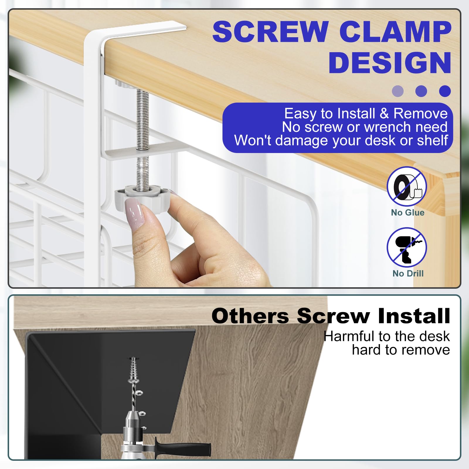 Under Desk Cable Management Tray, 15.7'' White No Drill Steel Desk Cable Organizers, Wire Management Tray Cable Management Rack, Desk Cable Tray With Wire Organizer White(1Pack
