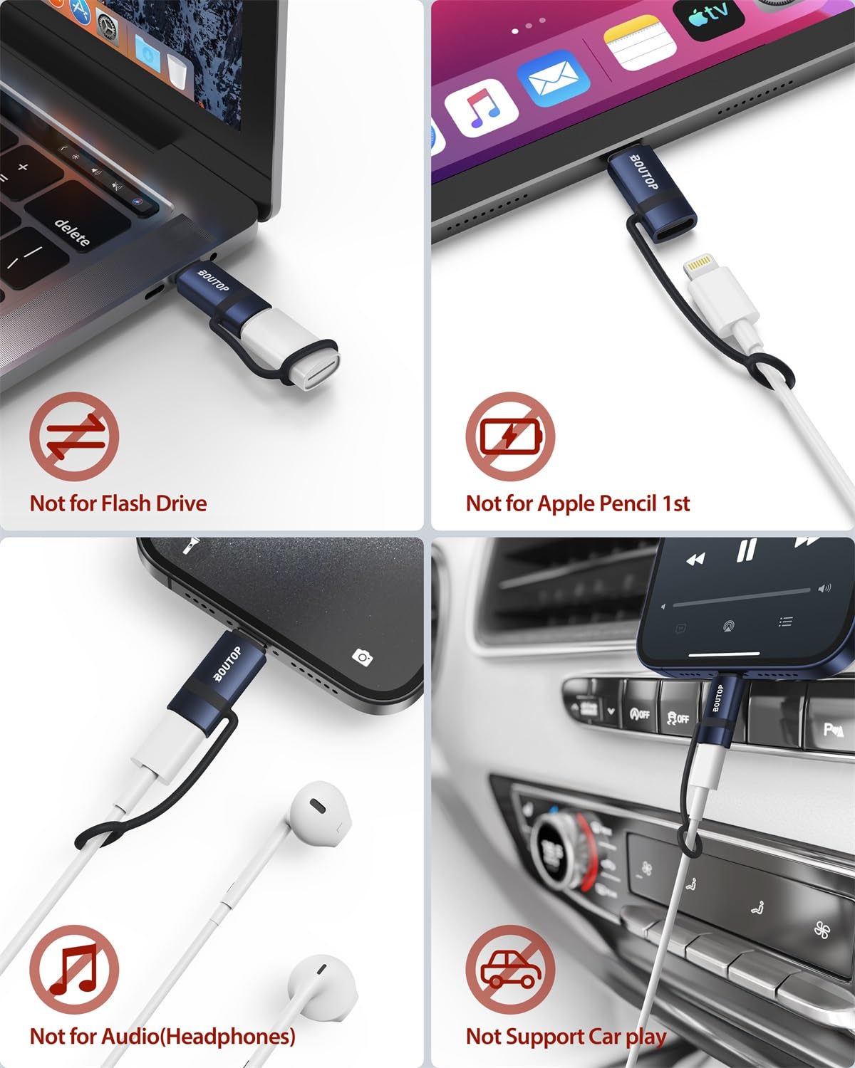 [4 Pack] Lightning To Usb C Adapter, Support 65W Pd Fast Charging Compatible With Iphone 15 Series, With Anti Lost Holder