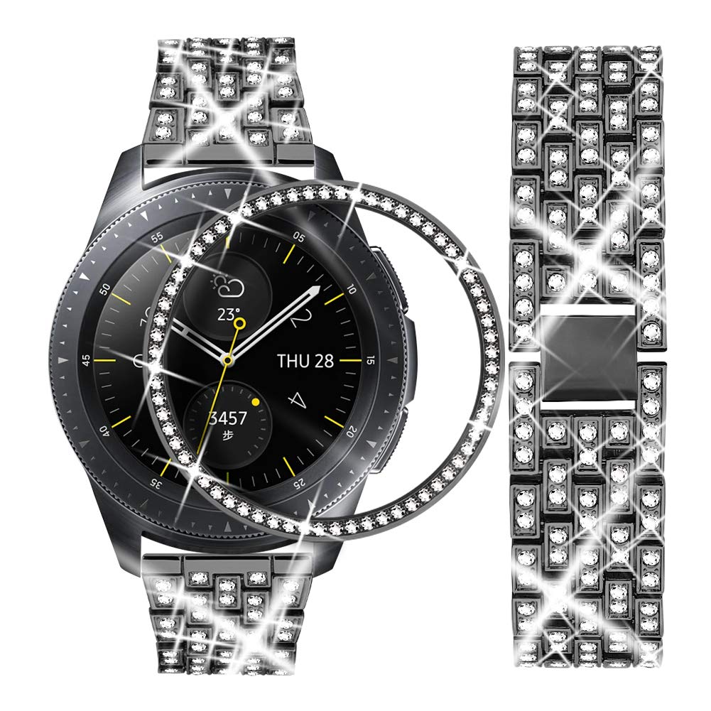 Dsytom Compatible With Galaxy Watch 42Mm Band Women+ Bezel, 20Mm Jewelry Watchband & Bezel Ring Cover Diamond Strap Bracelet For