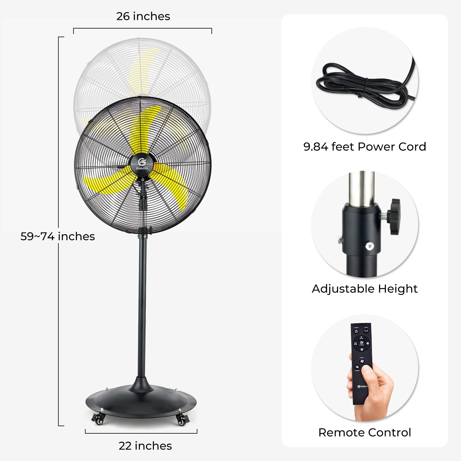 Fugoo 24 Outdoor Oscillating Pedestal Fan With Remote Control,All Sealed Bldc Motor, 4-Speed Waterproof Outdoor Fan, Heavy Dut