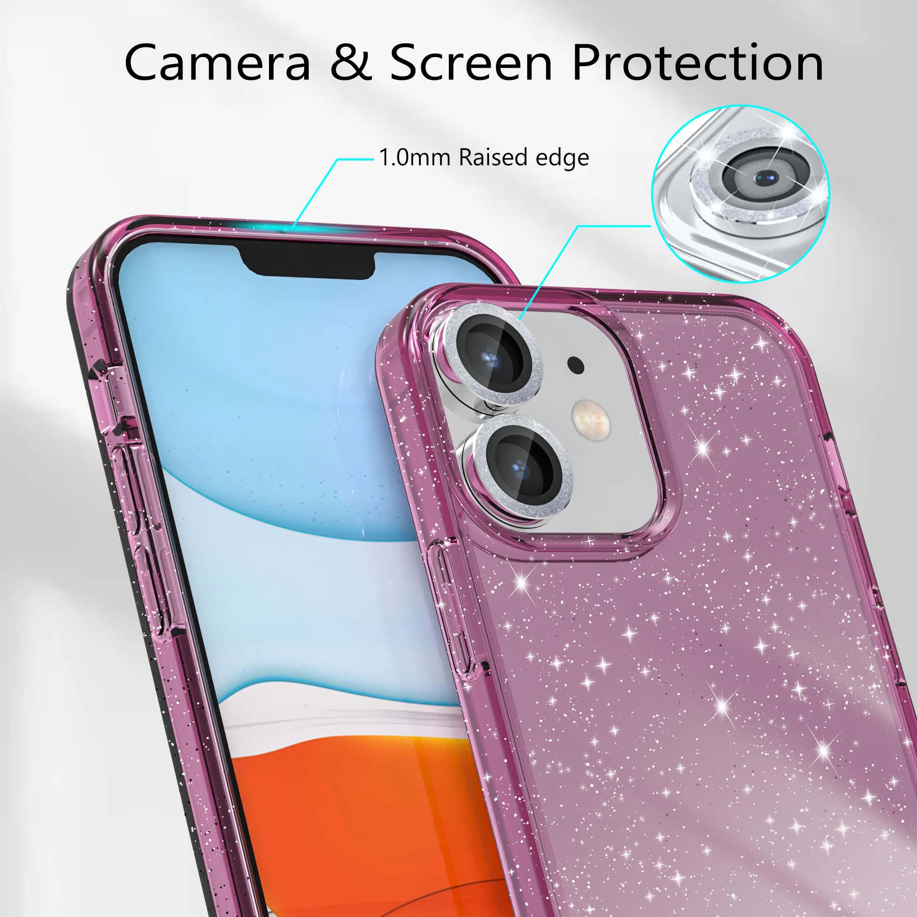 Jasmeas Design For Iphone 11 Case Glitter, With [2 Pack] Screen Protector & [2 Pack] Camera Lens Protector Sparkle Pc Hard Soft