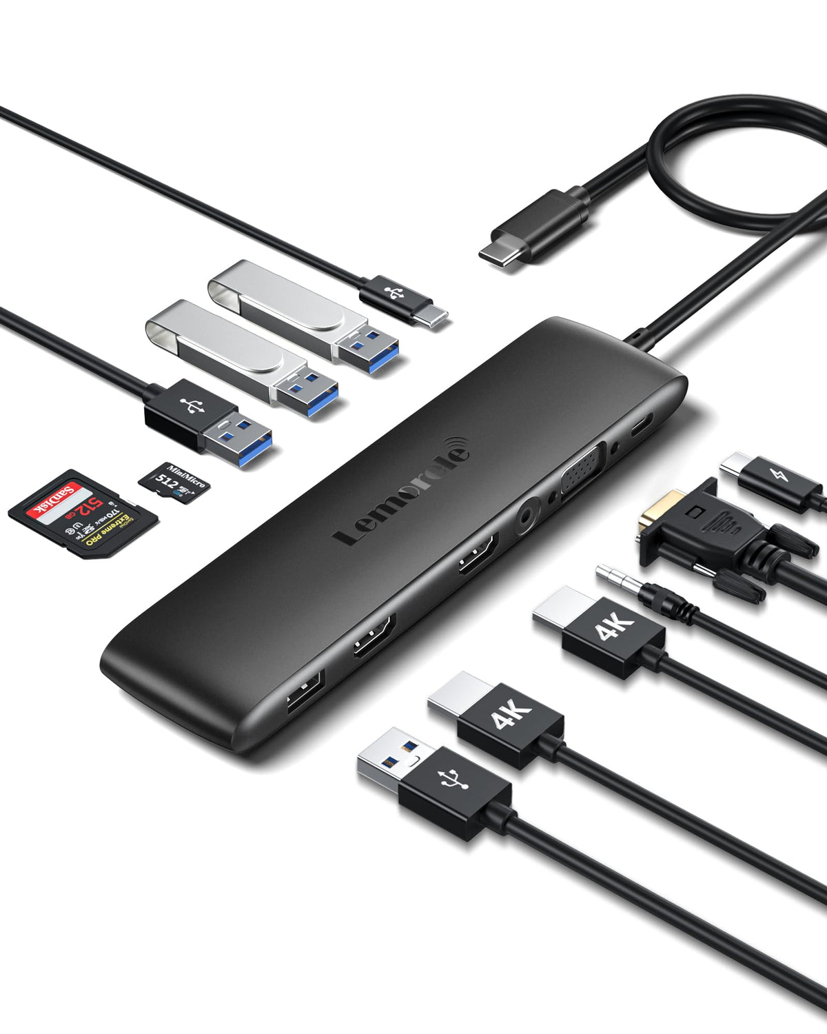Lemorele Usb C Dual Monitor Docking Station For Dell/Hp/Lenovo/Surface Laptop, 12 In 1 Triple Display Usb C Hub Adapter W/2 Hdmi