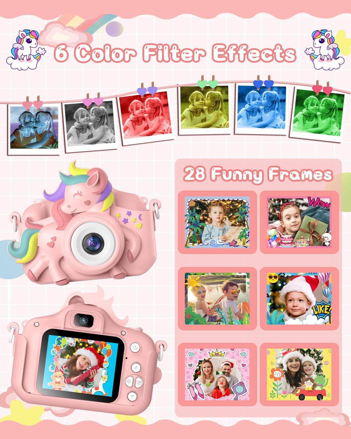Kids Camera For 3 12 Years Old Toddlers Childrens Boys Girls Selfie Camera 20.0 Mp Hd 1080P Ips Screen Dual Digital Toy Camera F