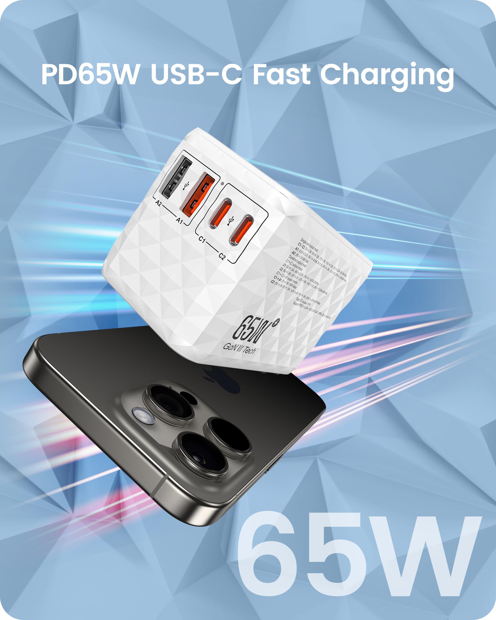 Lencent 65W Universal Travel Adapter, Gan International Fast Charger 2 Usb A & 2 Usb C Power Plug Converter, Power Outlet Adapte