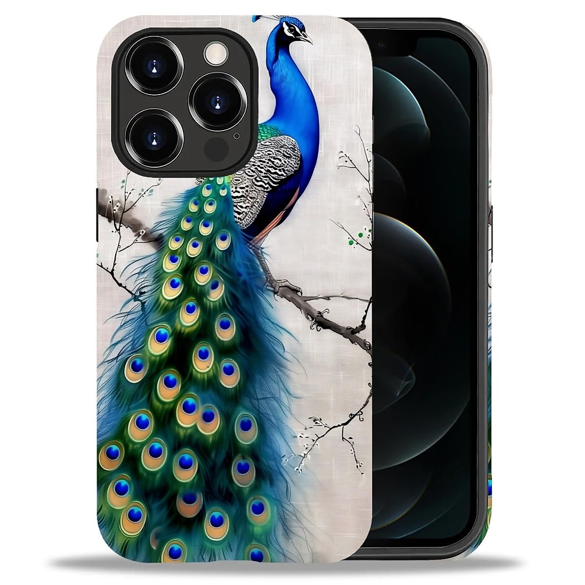 WANKBLC Compatible with iPhone 12 Pro Max Matte Case, Cute Peacock Tree Art Pattern for Girl Full Body Design Soft Silicone Drop