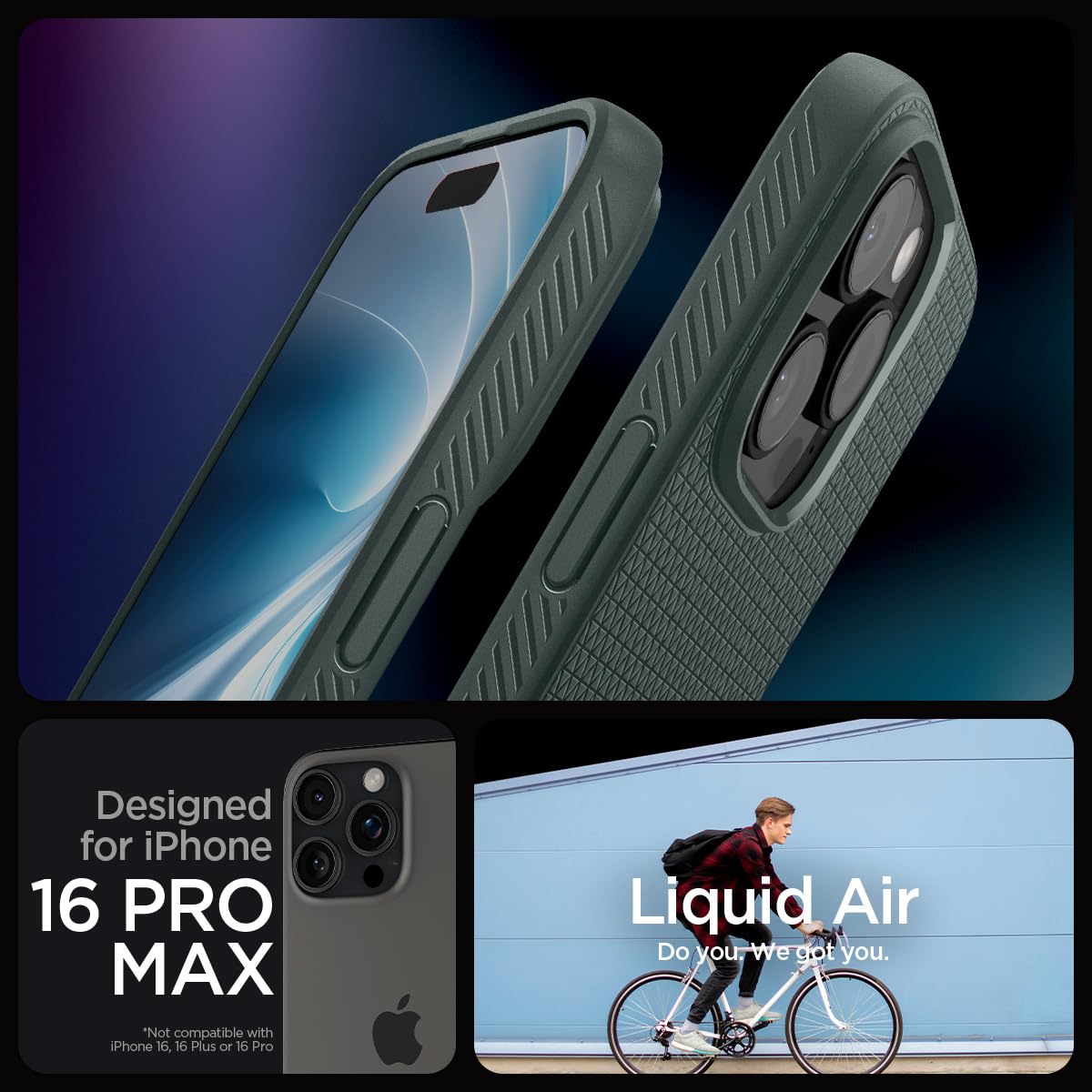 Spigen Liquid Air Designed For Iphone 16 Pro Max Case [Not Compatible With Magsafe], [Military Grade Protection]   Abyss Green