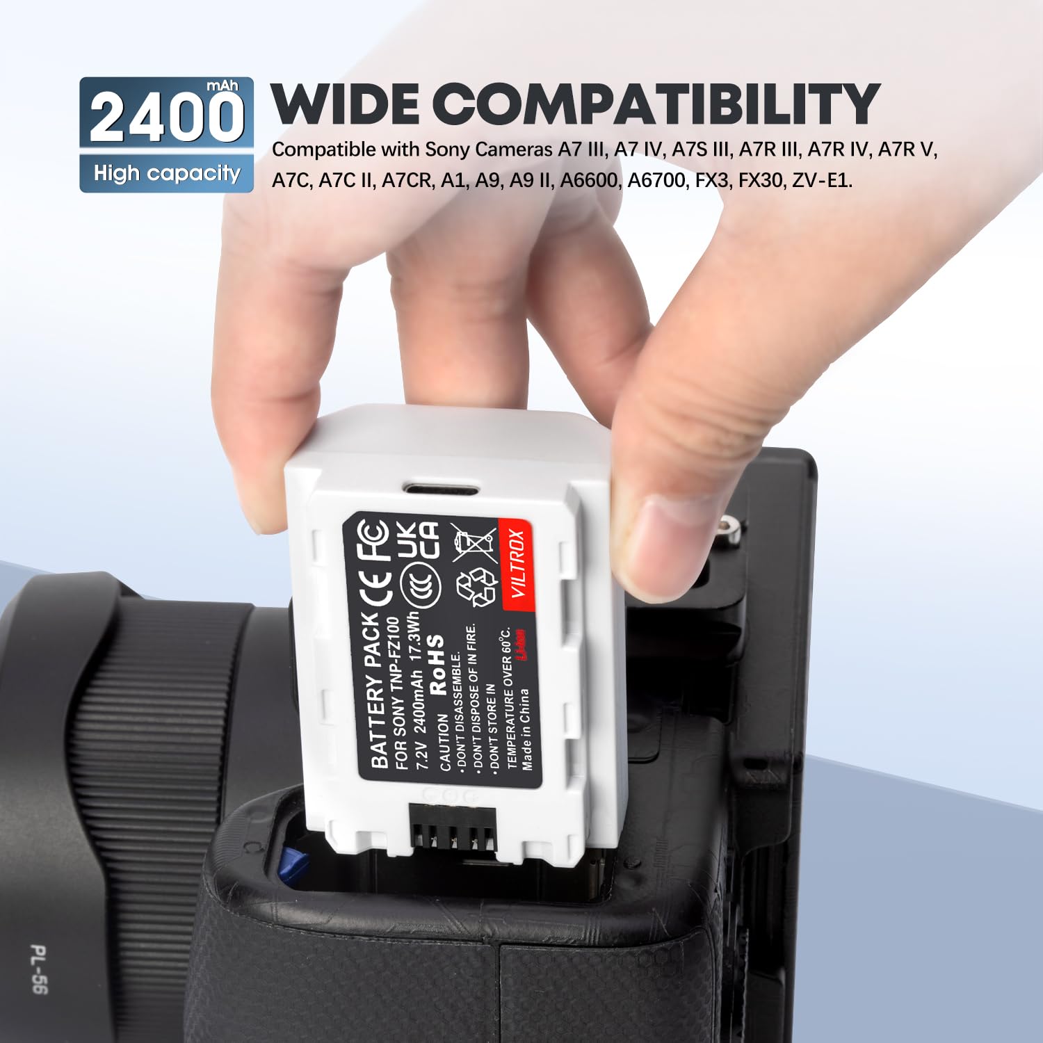 Viltrox 2400Mah Np Fz100 Rechargeable Camera Battery, Usb C 2.5Hrs Fast Charging Replacement Battery For Sony A7R Iv, A7R Iii, A