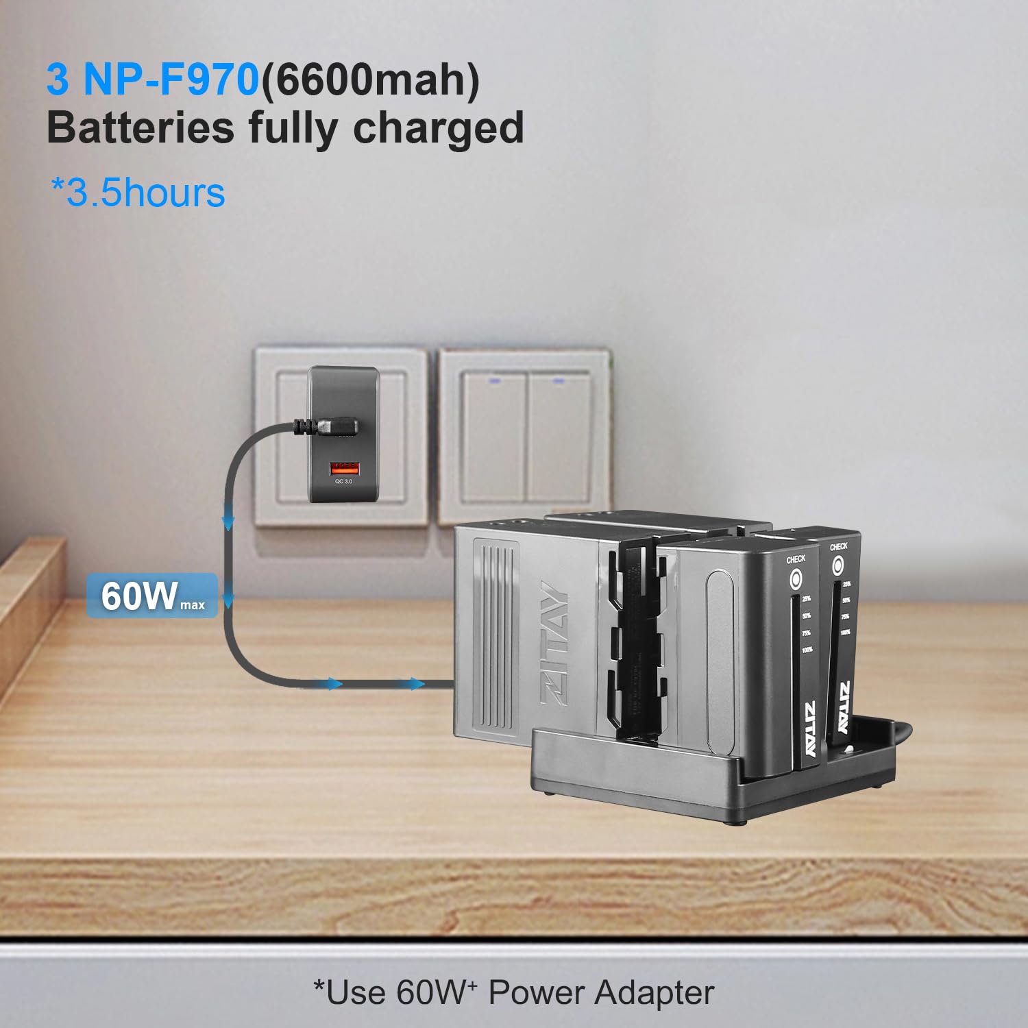 Zitay 4 Channel Usb C Fast Charging Station With Pd 65W Quick Charger Adapter Kit For Sony Np F550, Np F750, Np F770, Np F970 Ba
