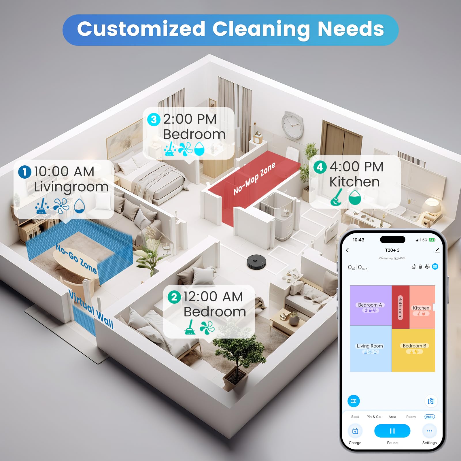Airrobo Robot Vacuum And Mop Combo, Self Emptying, 60 Day Capacity, Home Mapping, Schedule, Wi Fi/App/Alexa/Remote, 180Mins Runt
