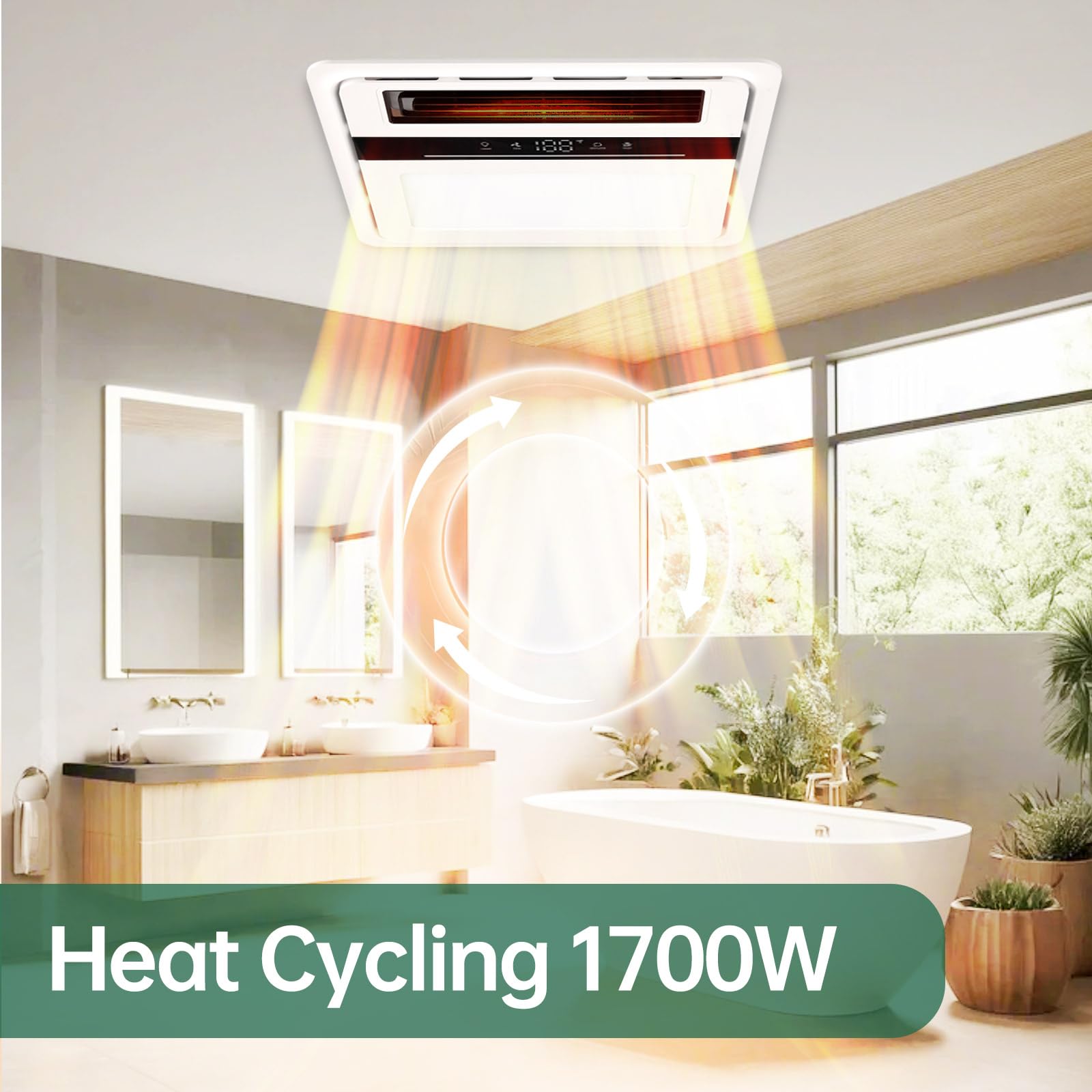 Vallisco Bathroom Exhaust Fan With Light And Heater, 4 In 1 Bathroom Fan With Heater, 1700W Heating Power, 140 Cfm Remote Contro