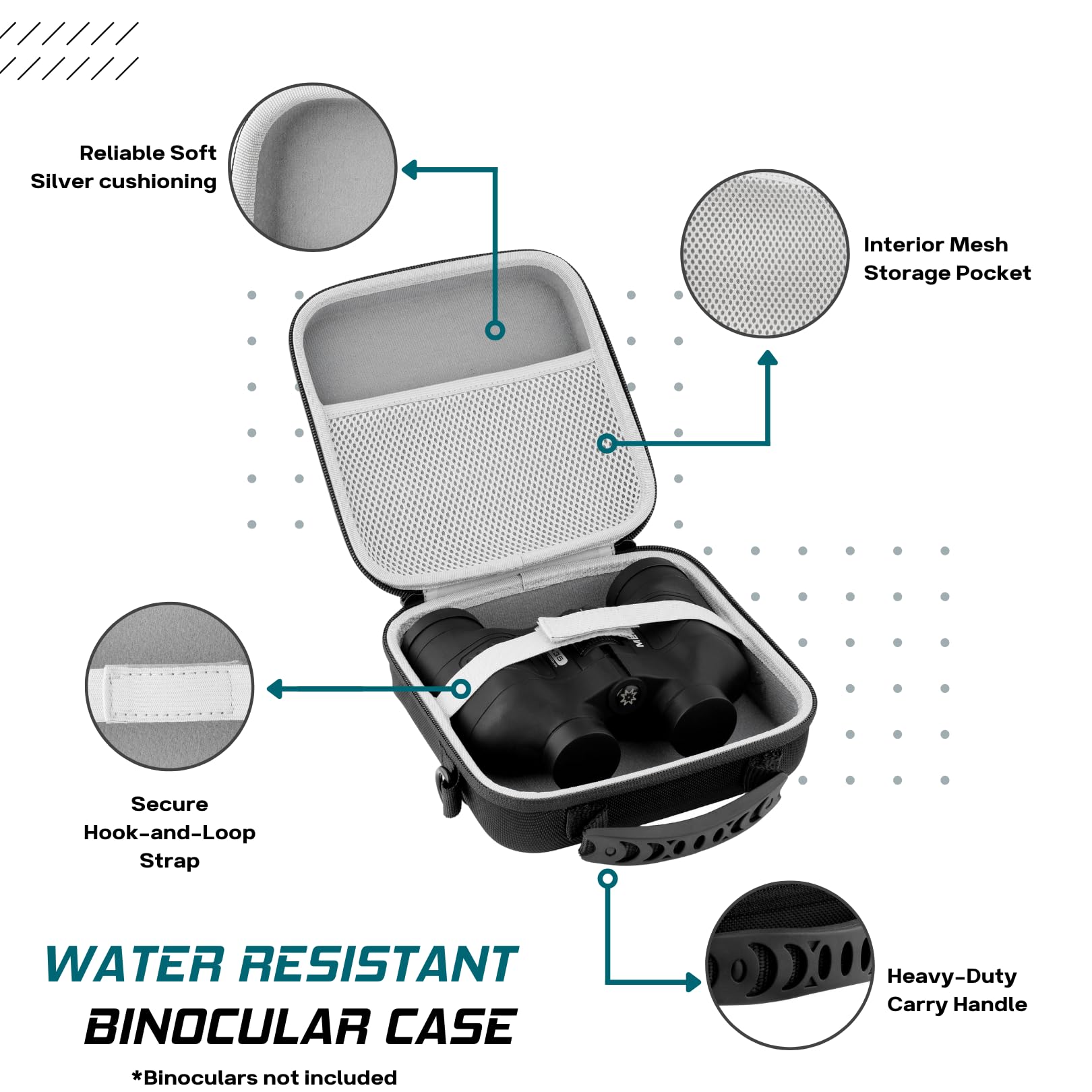 Xenage Binocular Case With Heavy Duty Water Resistant Hard Eva Cover (7X7X2.5   ) Carry Handle, And Carrying Strap For Hiking, H