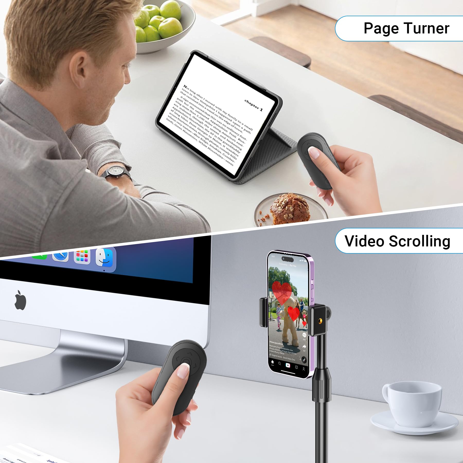 Wireless Camera Remote Control With Zoom For Iphone & Android, Versatile Shutter With Front/Rear Camera Switch For Photo & Video