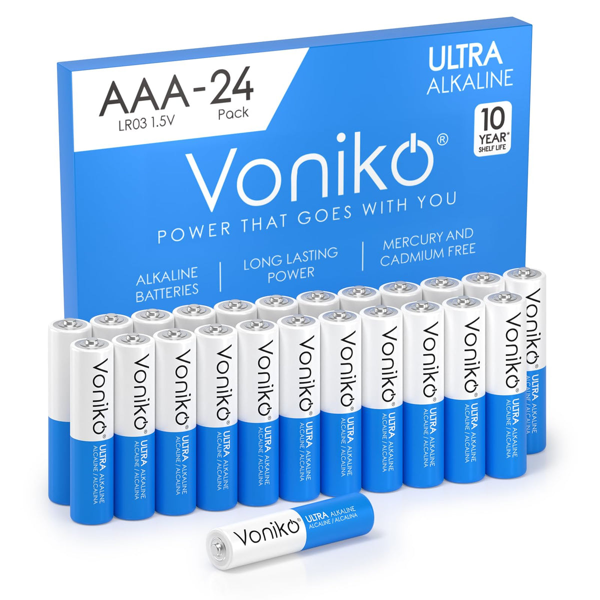 Voniko   Premium Grade Aaa Batteries   24 Pack   Alkaline Triple A Battery   Ultra Long Lasting, Leakproof 1.5V Batteries   10 Y