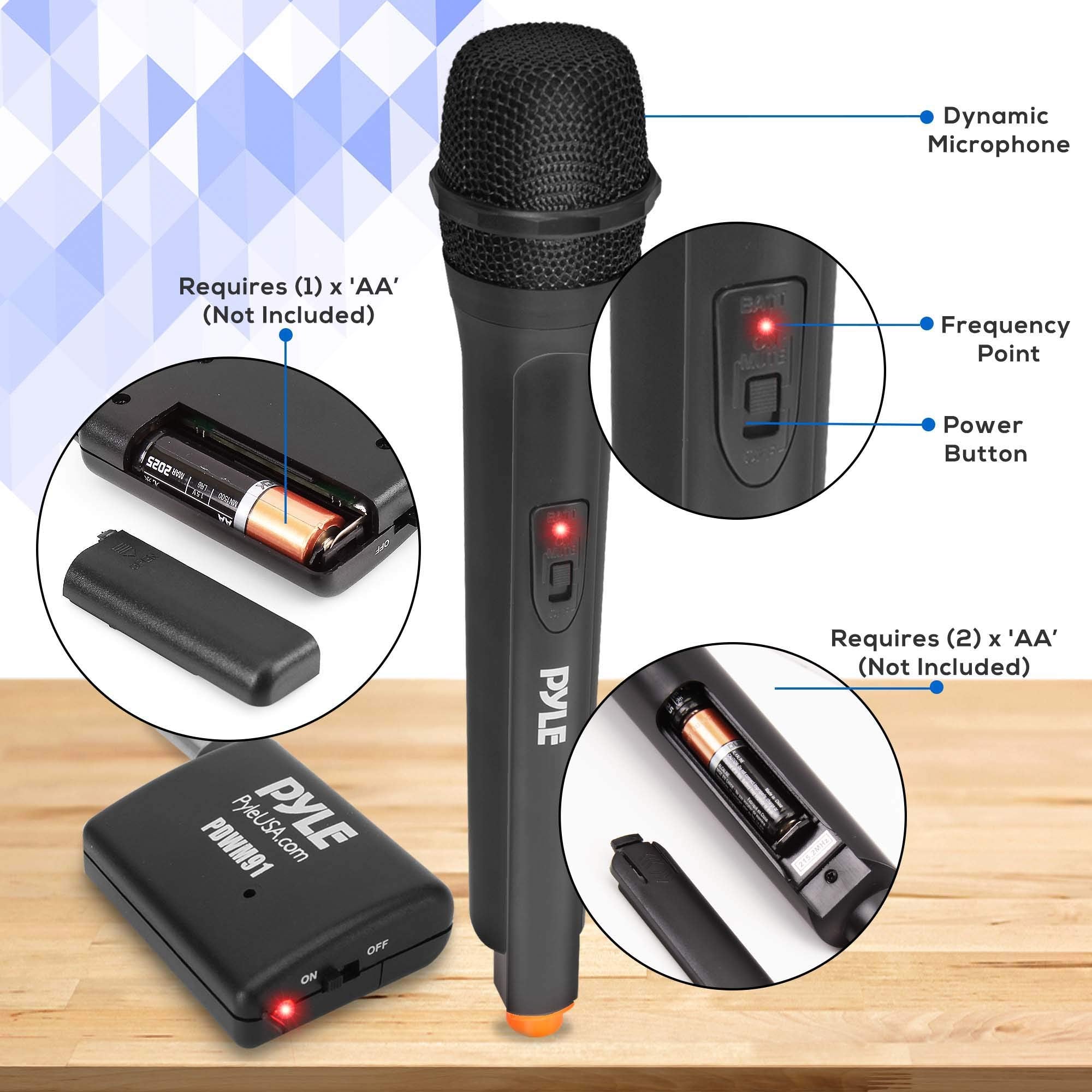 Pyle Portable Vhf Wireless Microphone System   Professional Battery Operated Handheld Dynamic Unidirectional Cordless Microphone