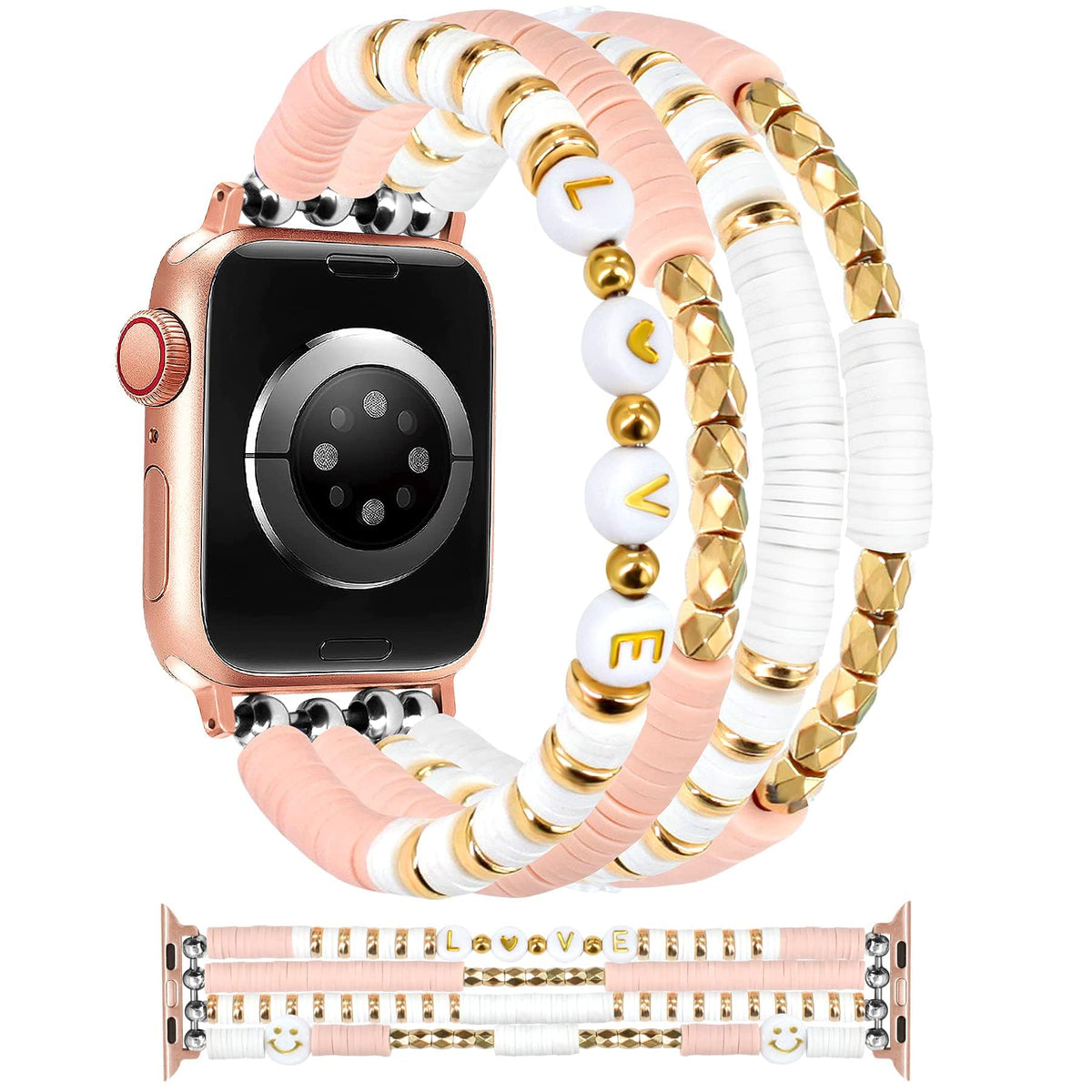 Jr.Dm Beaded Bracelet Compatible With Apple Watch 40Mm 38Mm 41Mm 42Mm 44Mm 45Mm 46Mm For Women, Cute Stretchy Gold Bead Handmade
