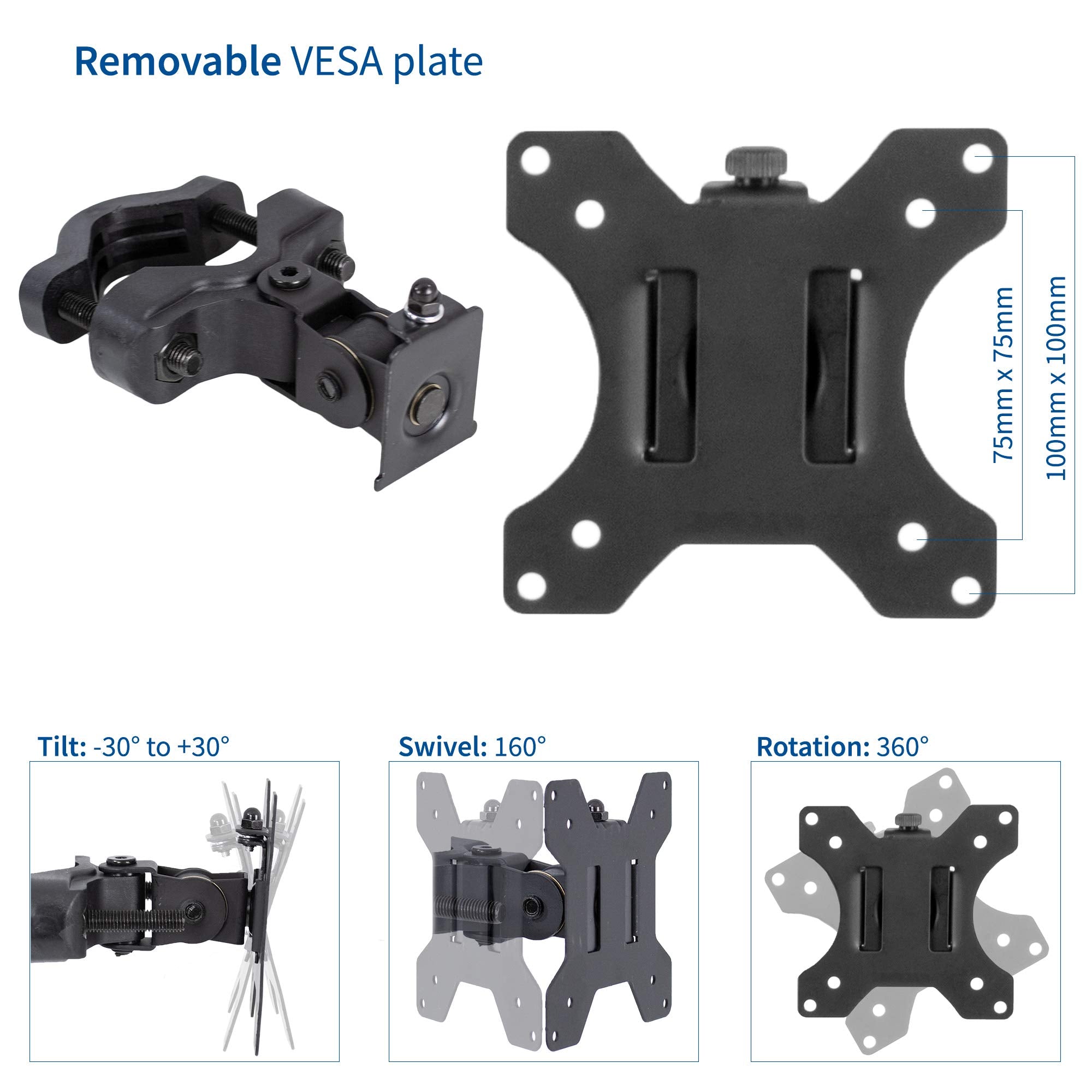 VIVO Steel Universal Bracket Pole Mount with Removable 75mm and 100mm VESA Plate, Fits up to 30 inch Screens, Black, MOUNT POLE01