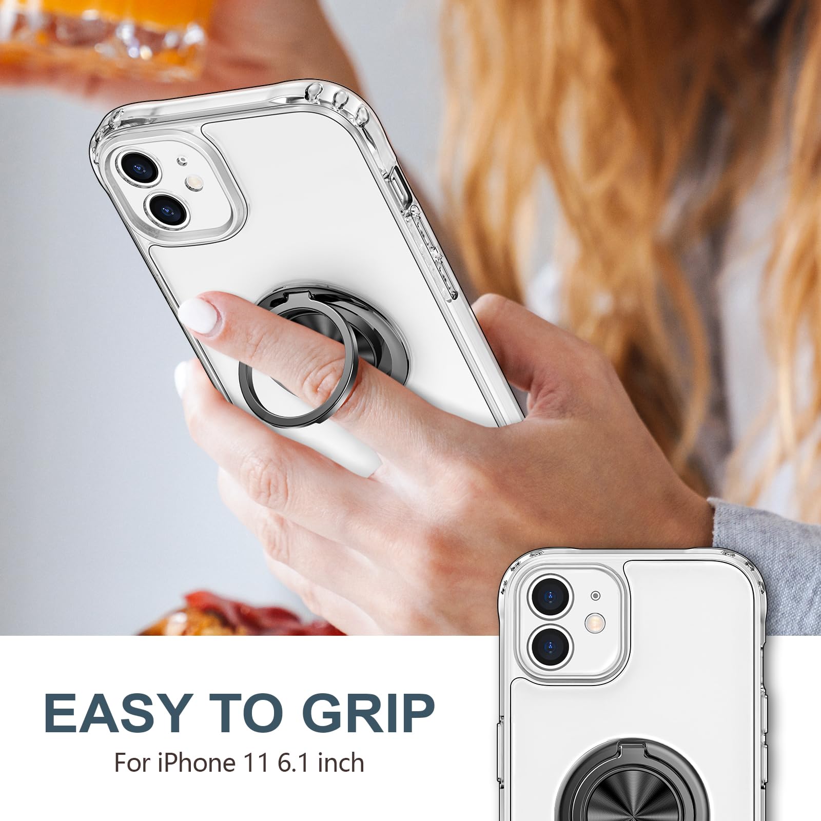 Hython Clear For Iphone 11 Case With Ring Stand [360Rotatable Ring Holder Magnetic Kickstand] [Support Car Mount] Transparent Ha