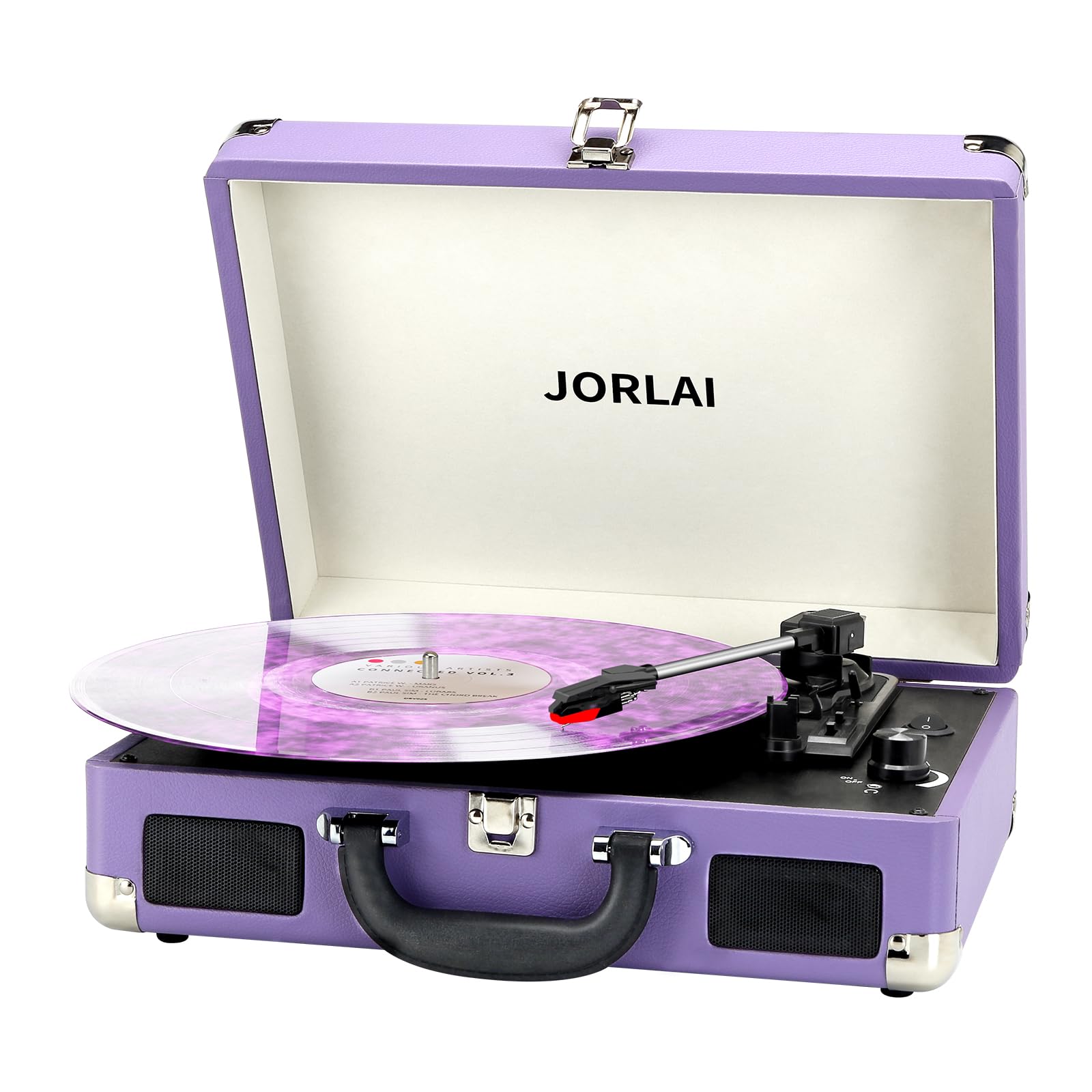 Jorlai Record Player 3 Speed Vinyl With Bluetooth Vintage Turntable Built In Battery Portable Suitcase Support Aux In Rca Line O