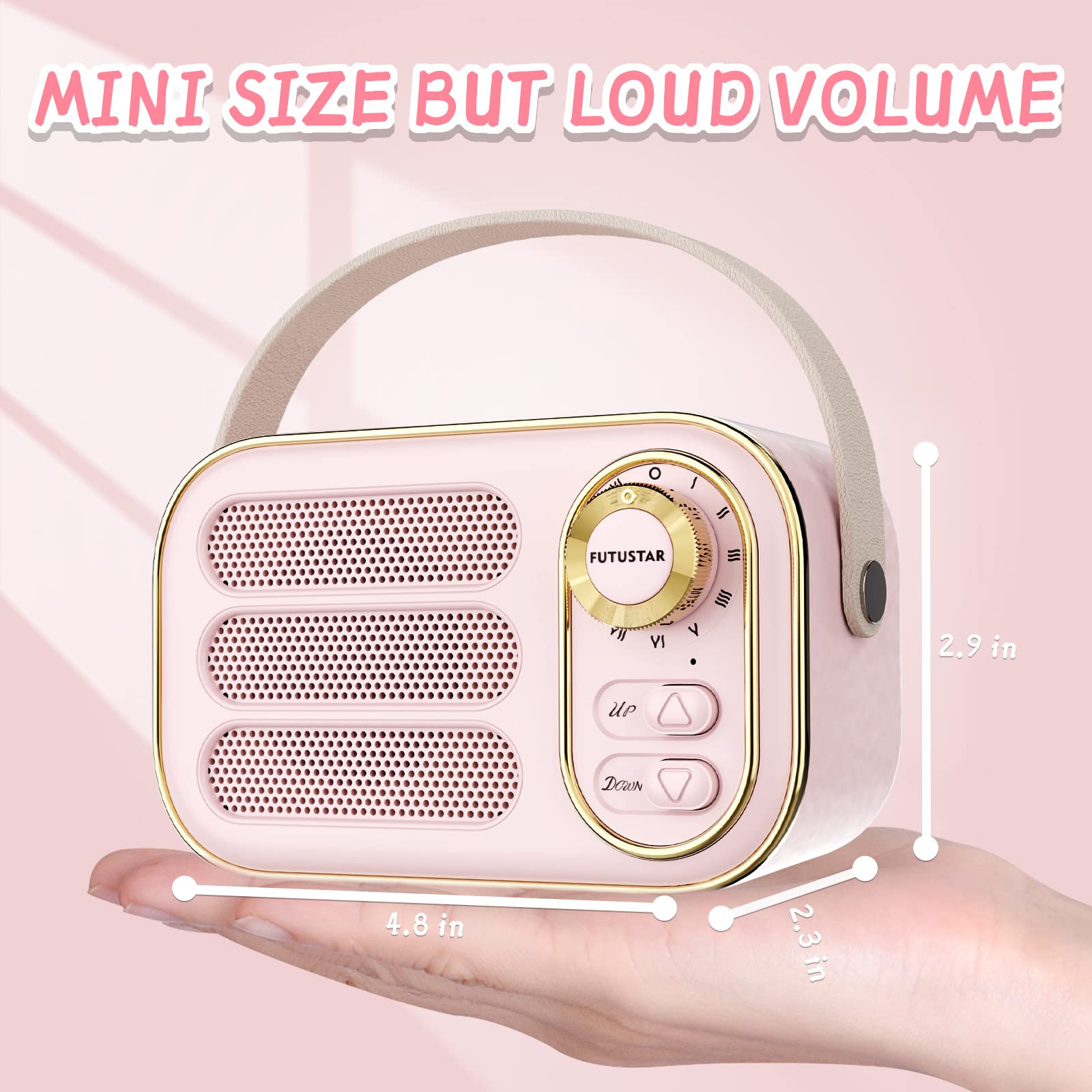 Aresrora Vintage Bluetooth Speaker,Retro Pink Decor, Small Wireless Bluetooth Speaker, Cute Old Fashion Style Accessories Aesthe