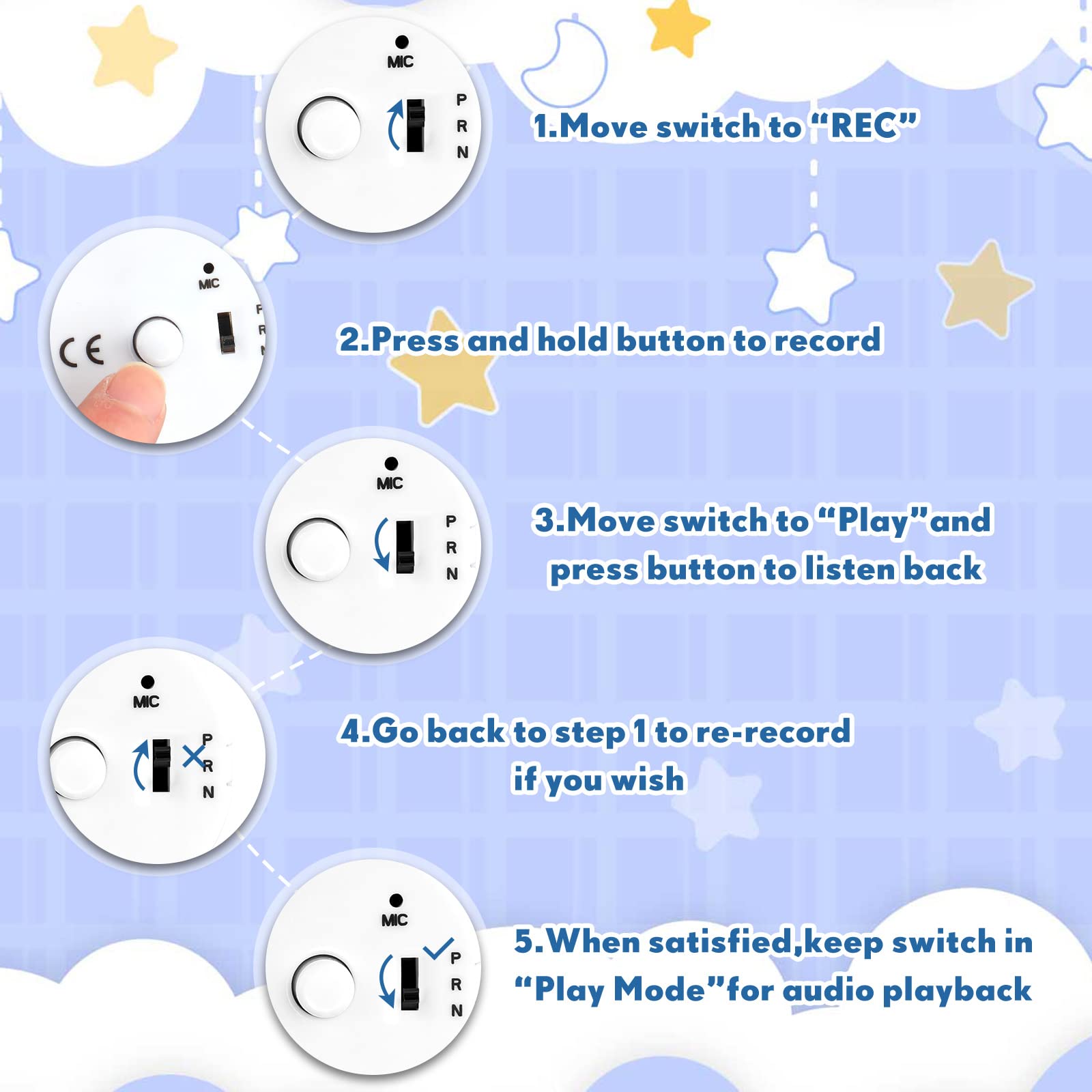 12 Pcs Voice Recorder For Stuffed Animal, Sound Recorder Music Recordable Sound Module Recording Device Record Custom Message Fo