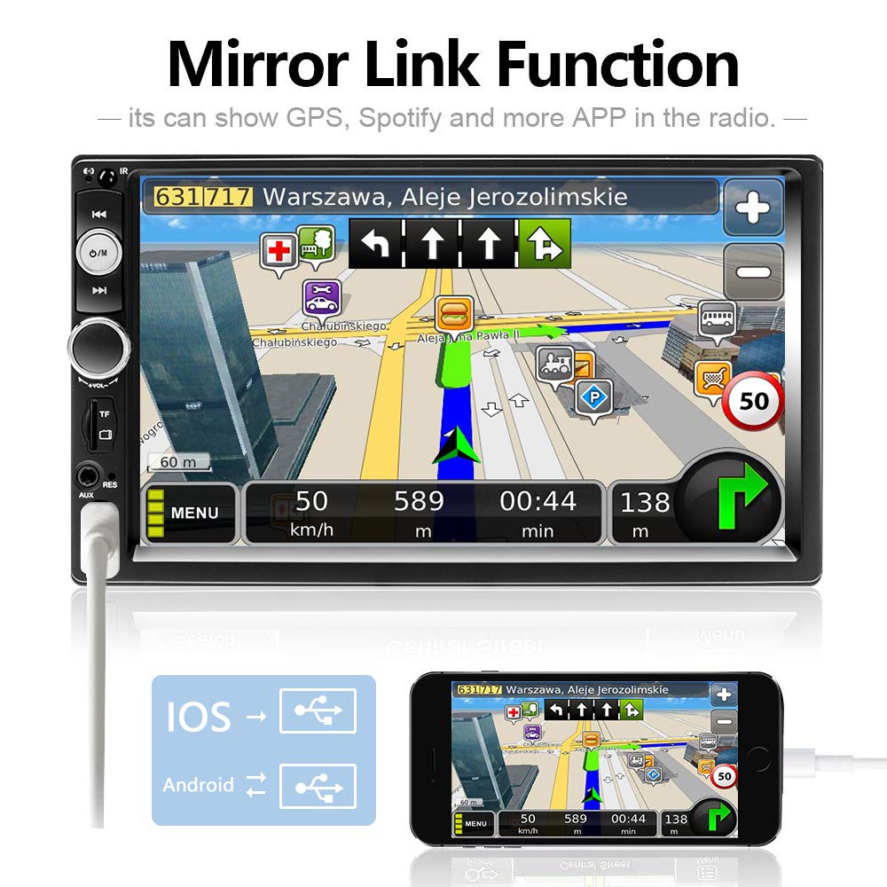 Amprime Double Din Car Stereo Radio With Bluetooth 7� Touch Screen Fm Receiver Mp5 Car Player Support Mirror Link For Phone + Backup Camera/Steering Wheel Control+Remote Control