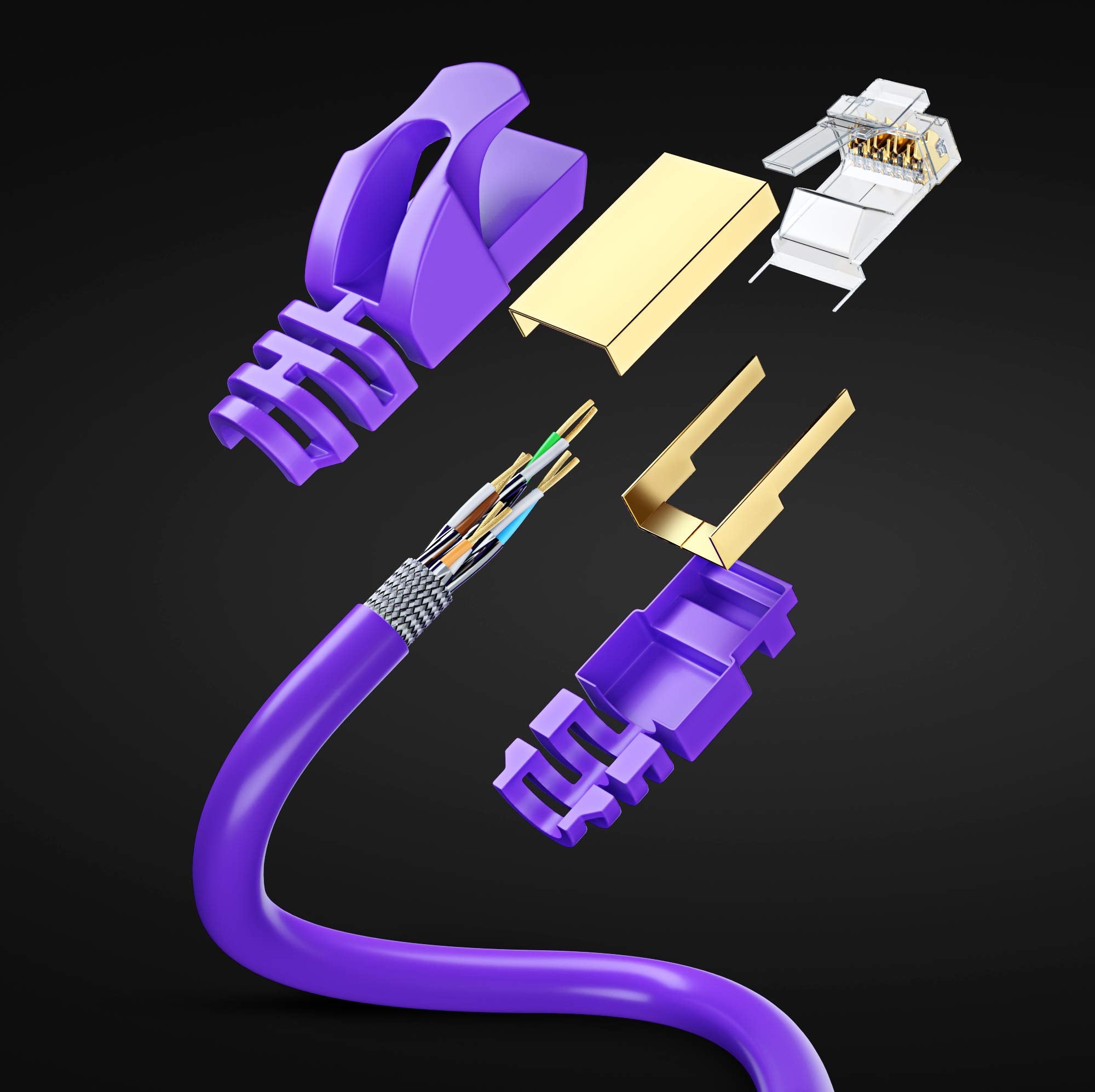 Cat 7 Ethernet Cable 12 Ft   High Speed Internet & Network Lan Patch Cable, Rj45 Connectors   12Ft / Purple   Perfect For Gaming, Streaming, And More