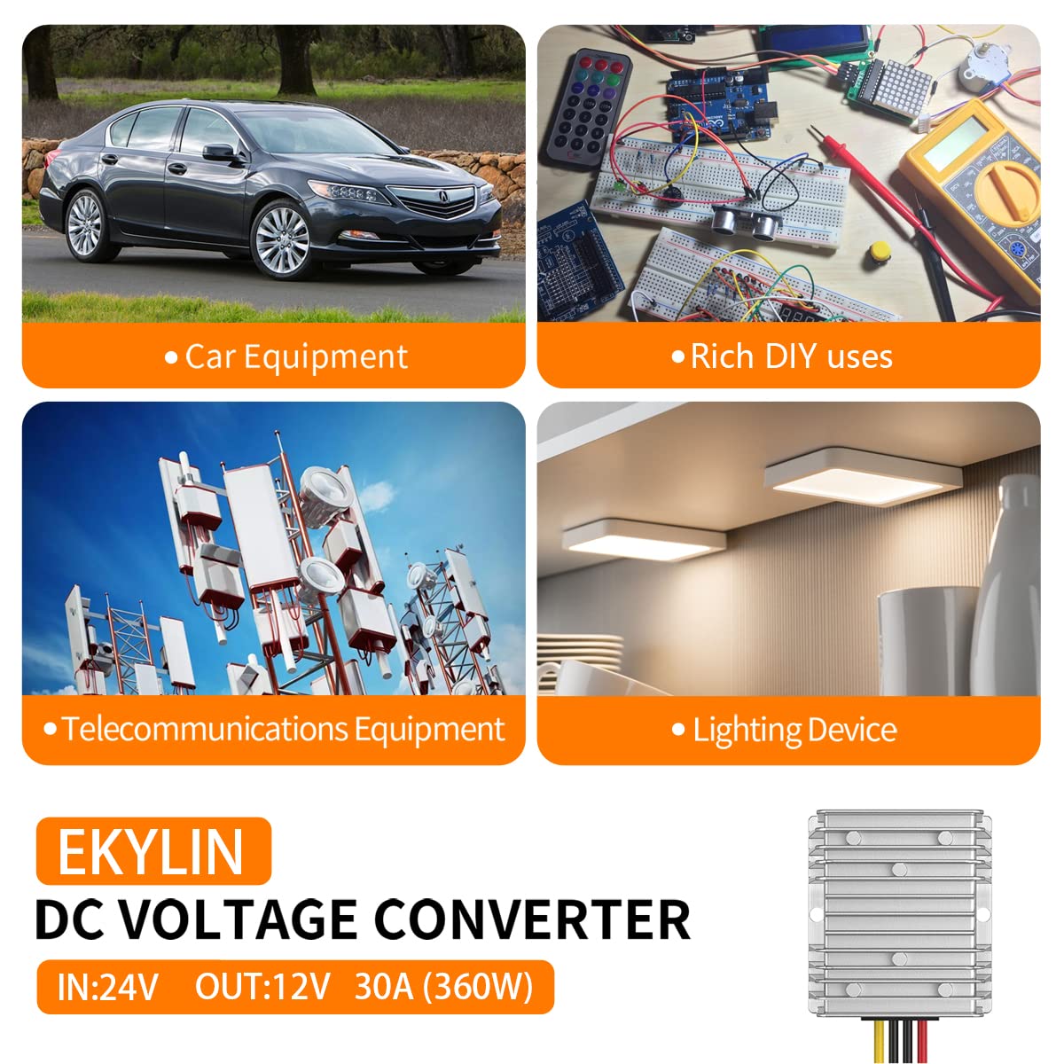 24V To 12V Converter, Step Down Converter 30A 360W For Heavy Duty Truck Car Power Reducer Converter For Auto Car Truck Vehicle B