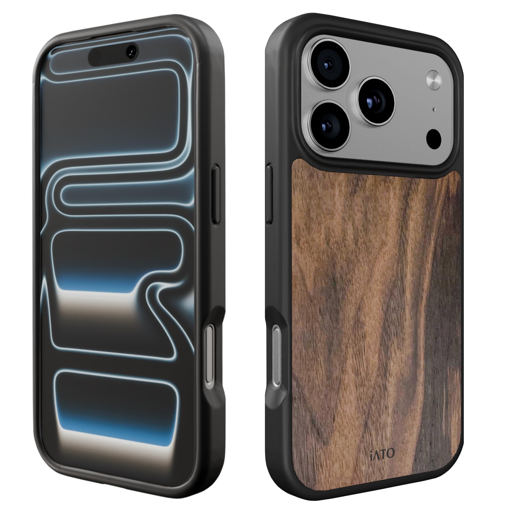 iATO iPhone 17 Pro Case MagSafe, Real Walnut Wood (6.3-inch) - Slim Protective TPU, Strong Magnet Ring, Raised Screen & Camera L
