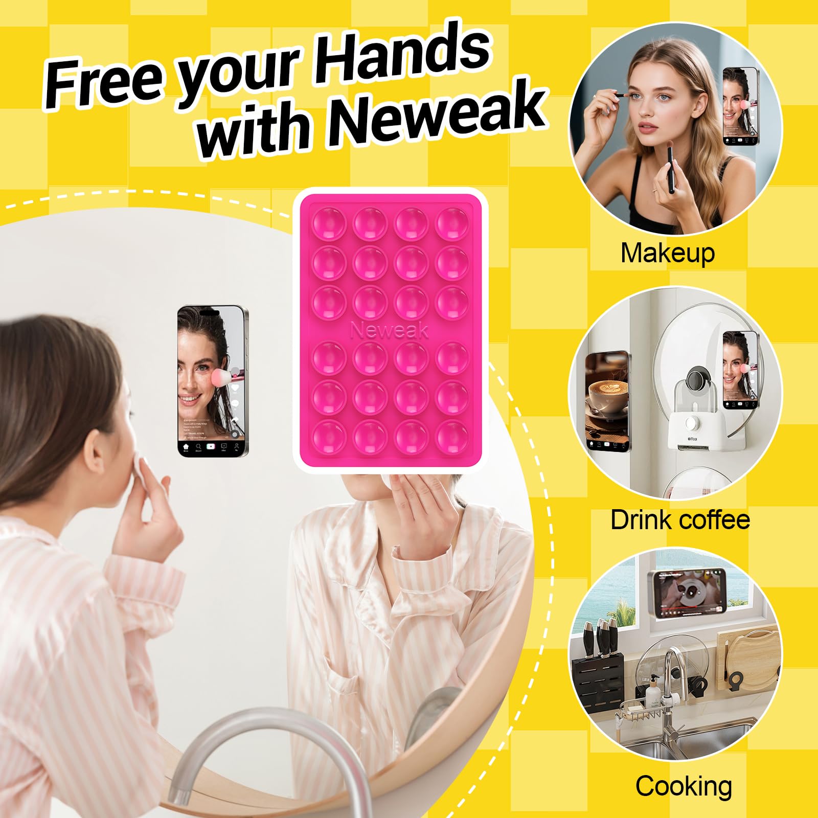 2 Pack Silicone Suction Phone Case Adhesive Mount, Silicone Octo Cup Buddy Sticky Holder For Iphone And Android, Hands-Free Grip