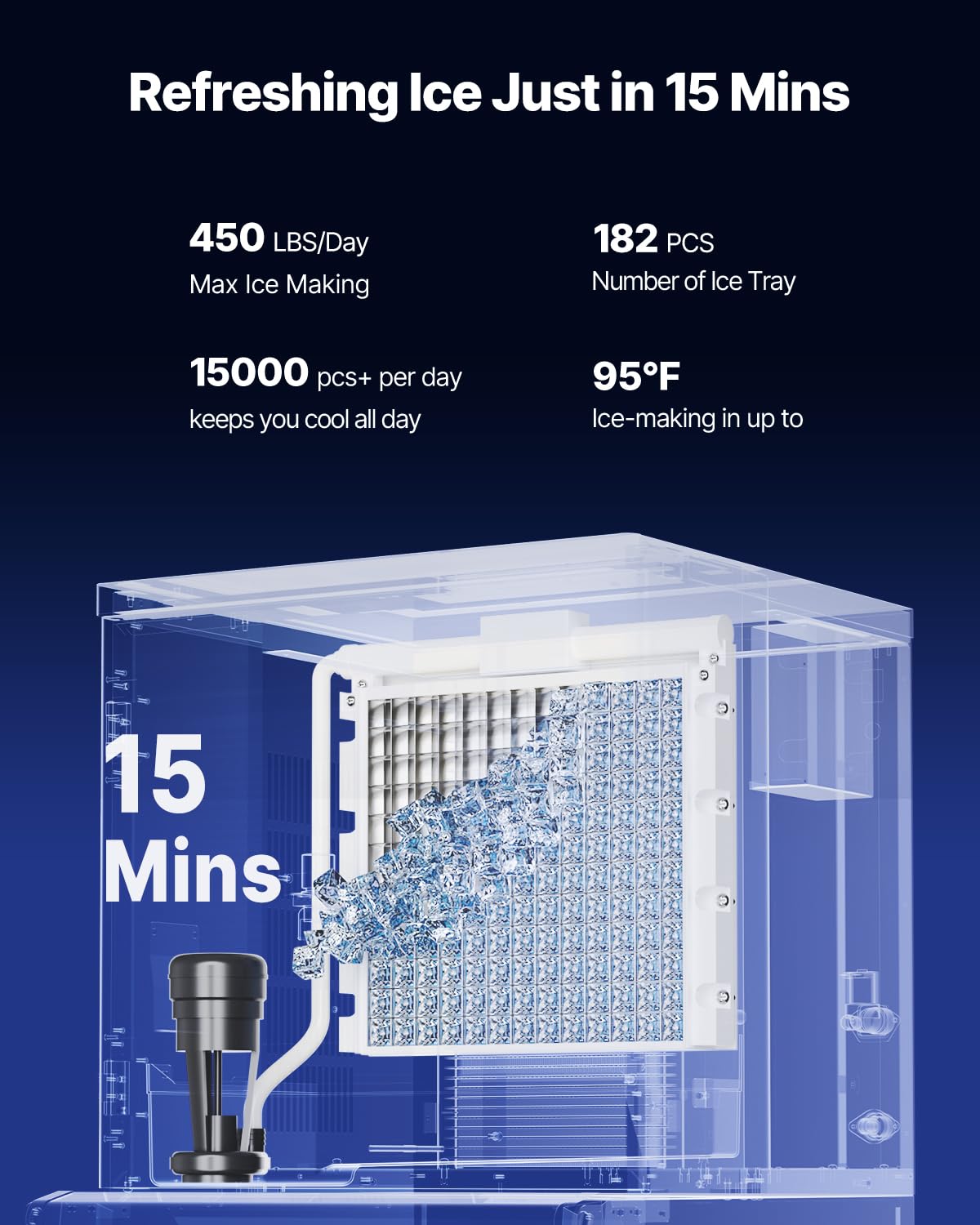 Vevor Commercial Ice Maker, 440 Lbs/Day Ice Maker Machine, 180 Lbs Large Ice Storage Bin With 20 Lbs/Min Automatic Ice Dispensin