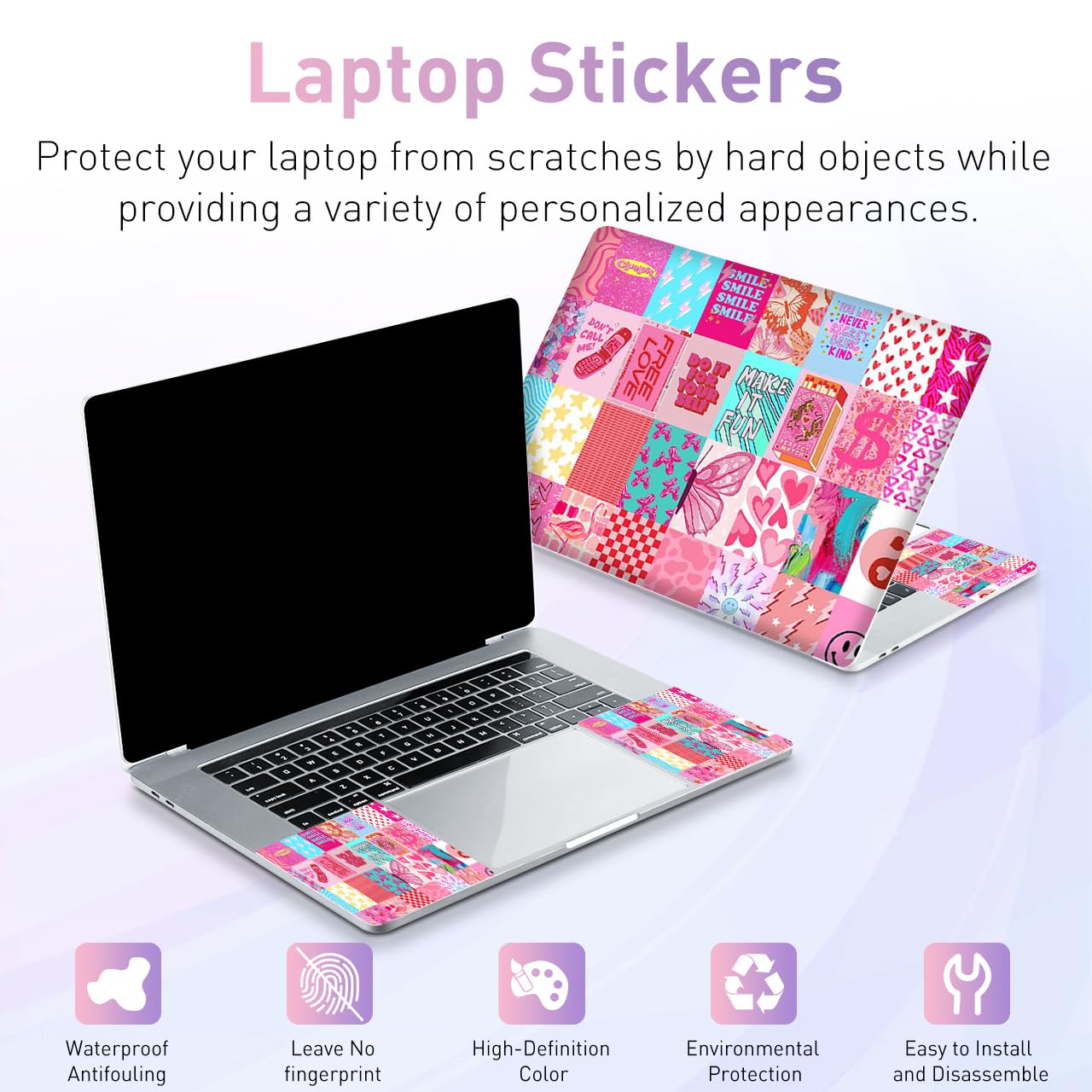 NXZGO Universal Reusable Waterproof Laptop Skin Decal Vinyl Pink Fashion Girl for 11.6-15.6 Inch Laptops