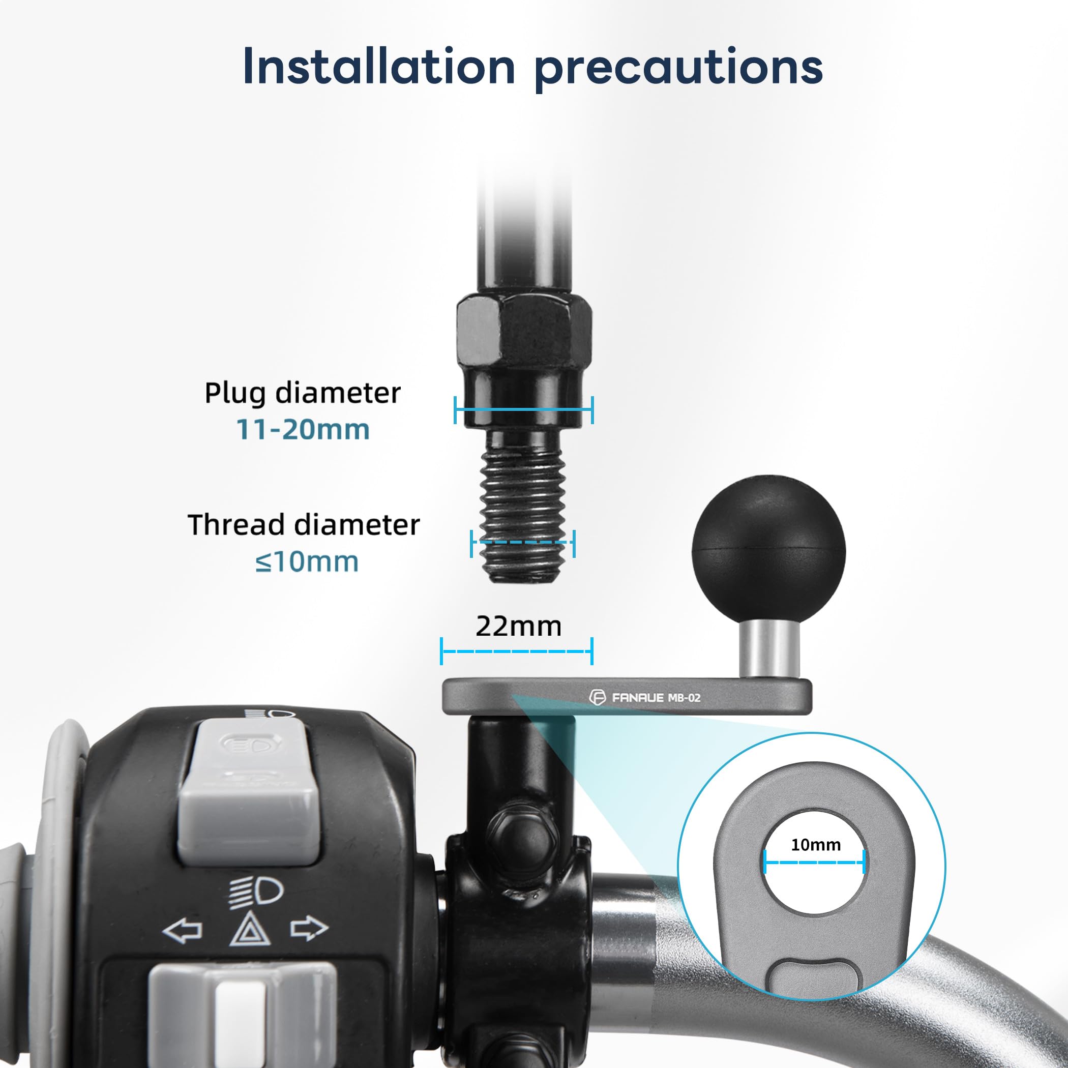 Fanaue 1 Inch Angled Bolt Head Adapter Ball Base With 10Mm Mounting Hole, Aluminum 1 Ball Head Compatible With Ram Mounts And Bi
