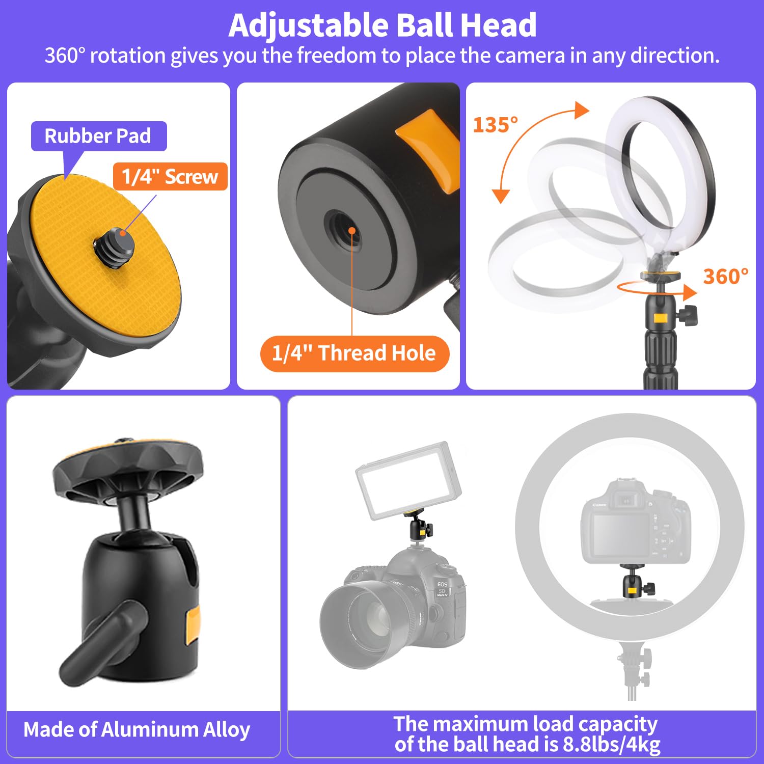 Camera Desk Mount Webcam Stand With 360 Ball Head, Adjustable Table Light Stand 14.4'' 32.3'', Tabletop C Clamp For Dslr Camera,