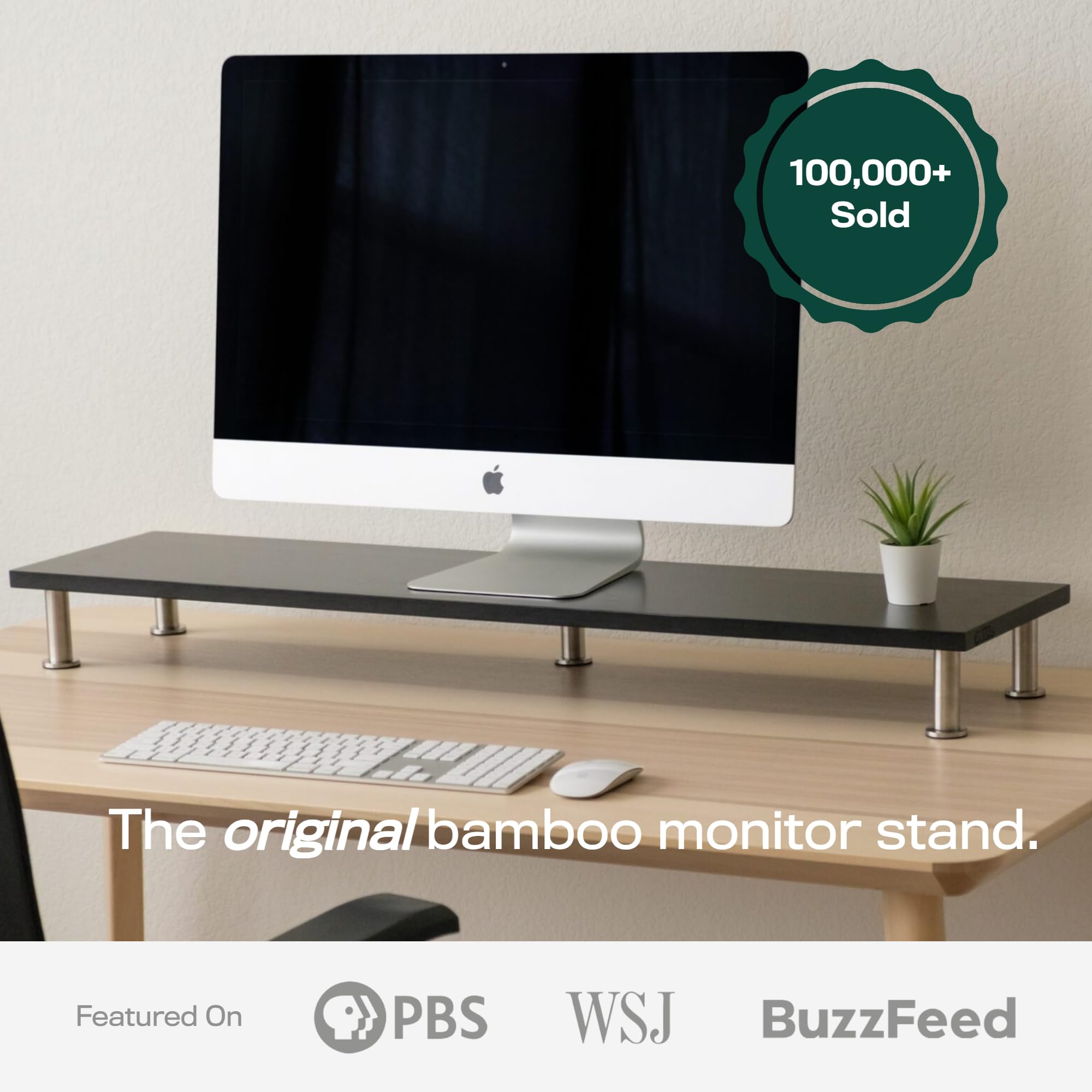 The Original Bamboo Dual Monitor Stand (As Seen On Pbs)   42 Inch Large Monitor Riser For Computer Screens, Laptop Or Tv   Desk