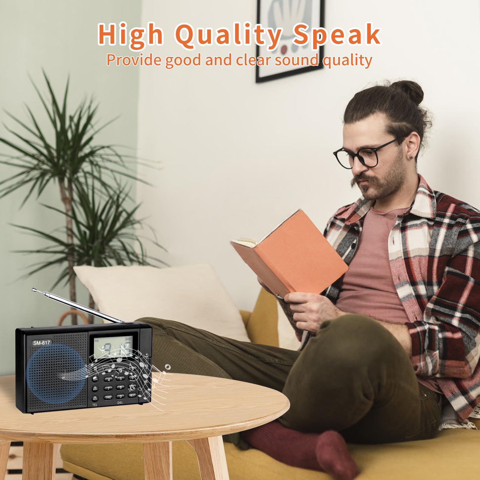 Semier Portable Am Fm Sw Bluetooth Radio With 1200Mah Rechargeable Battery, Small Shortwave Radio Digital Tuning, Lcd Display, Support Usb And Micro Sd Card, Build In Bass Speaker And Earphone Jack
