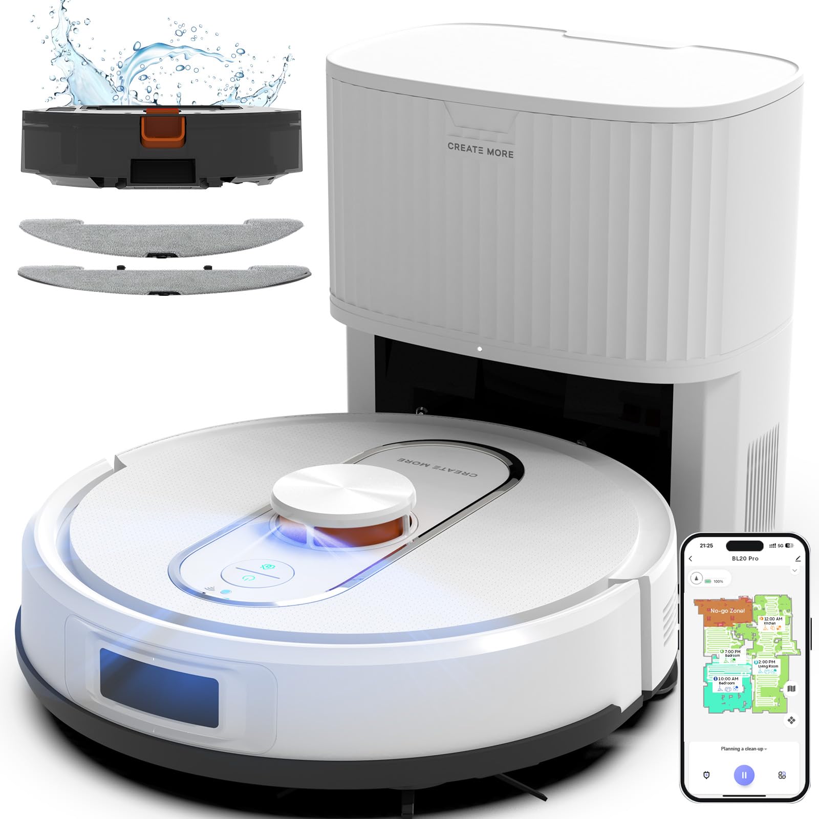 Bagotte Robot Vacuum and Mop, Robotic Vacuum with Mapping,Self Emptying Station for 60 Days, 5000Pa Suction, LiDAR Navigation, N