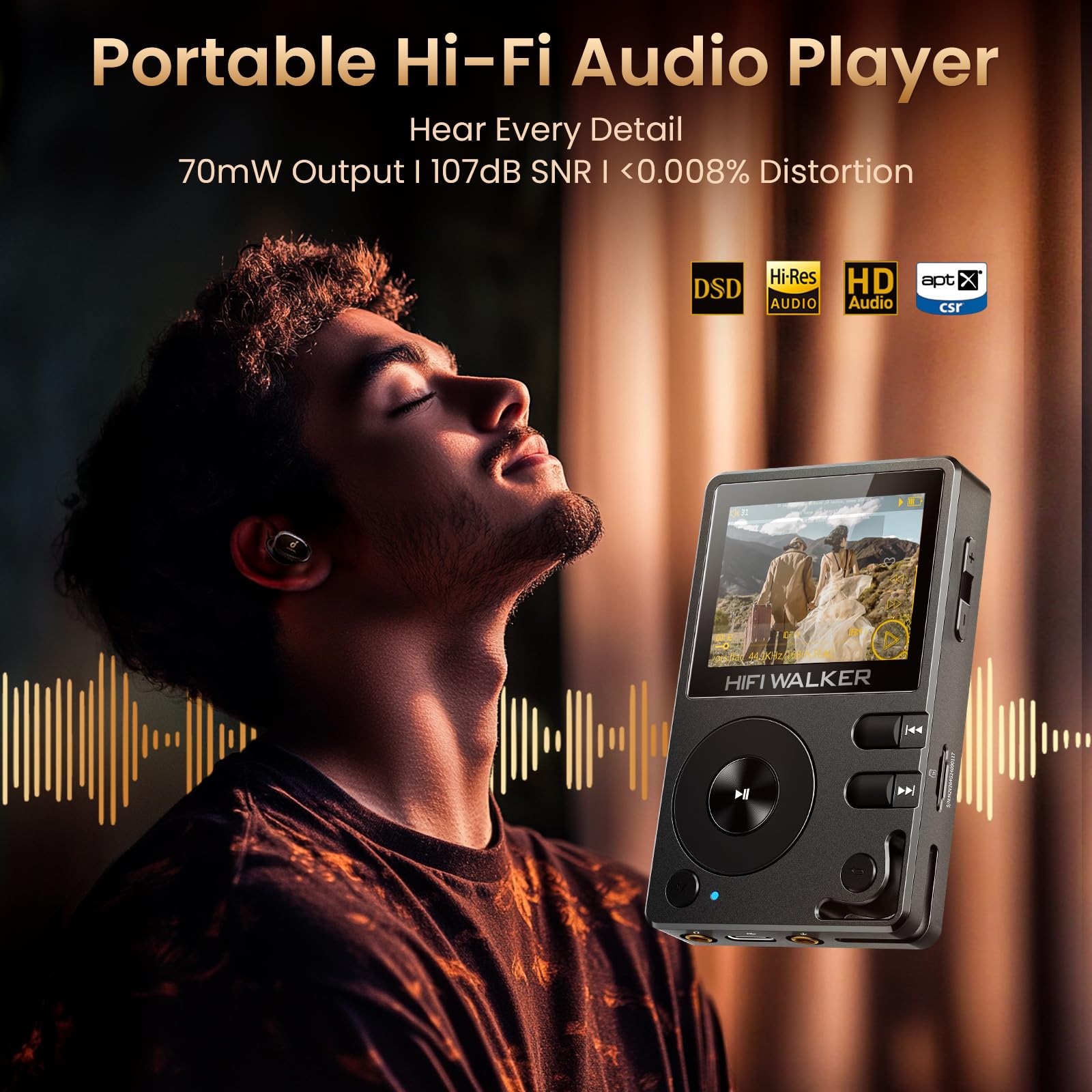 Hifi Walker H2 Hifi Mp3 Player With Bluetooth, Lossless Dsd Flac Player, Digital Music Player Hi Res Portable Audio Player With