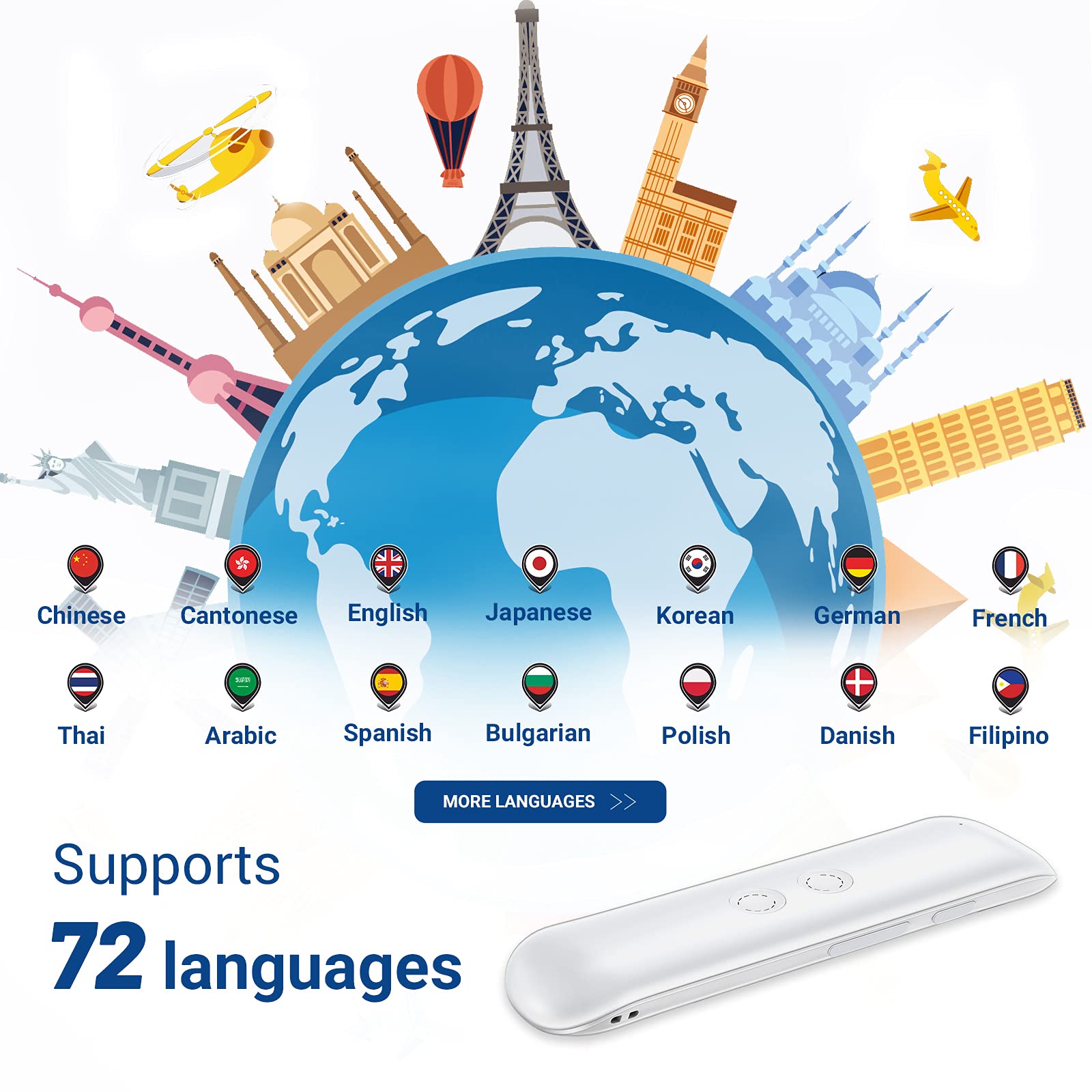 Xurpurtlk Language Voice Translator Device Real Time 2 Way Translations Supporting 72 Languages For Travelling Learning Shopping