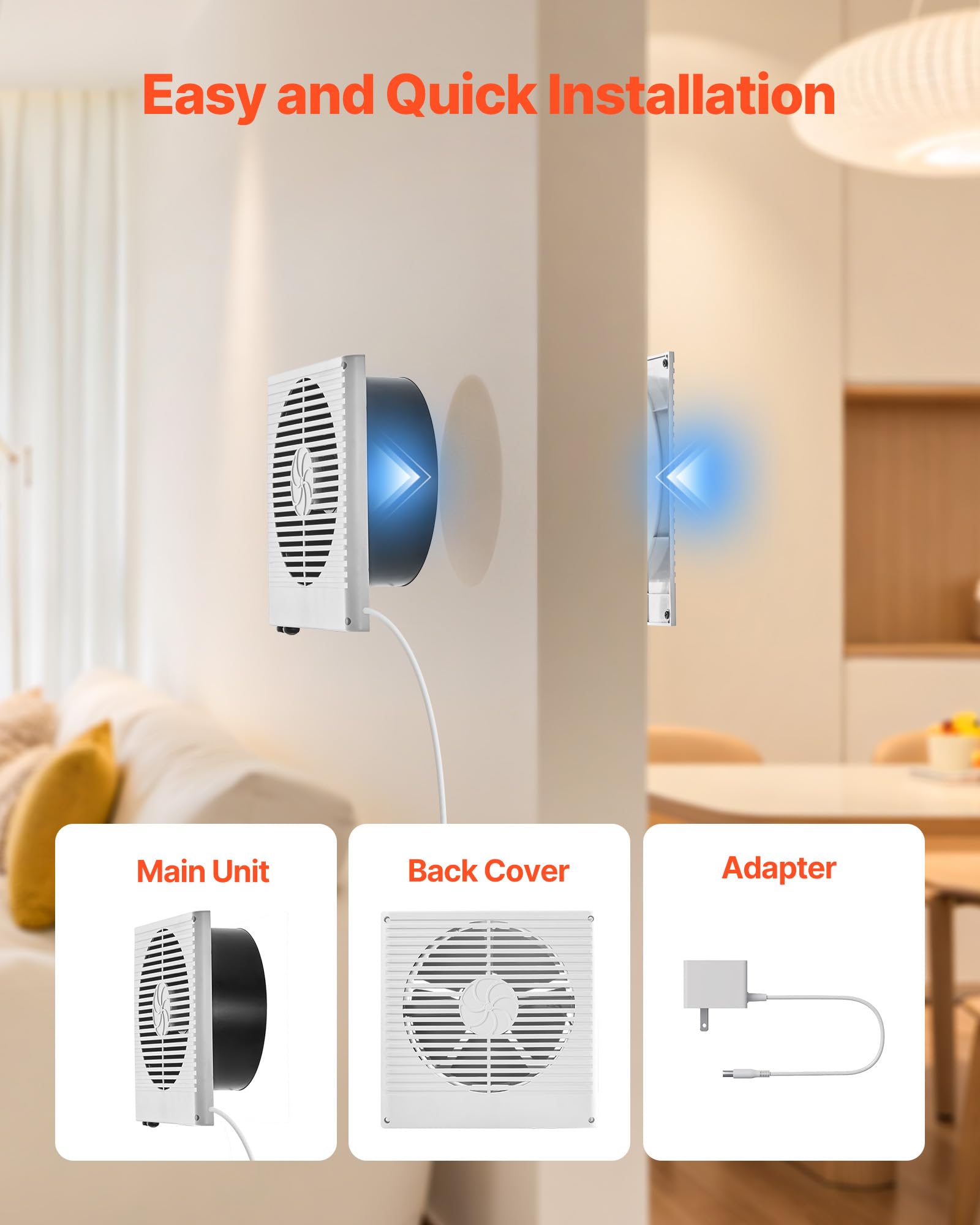 Vevor Room To Room Fan, Two-Way Airflow Through-The-Wall Fan 8 With Temperature Control, 180 Cfm Ventilation Quiet In-Wall Exhau
