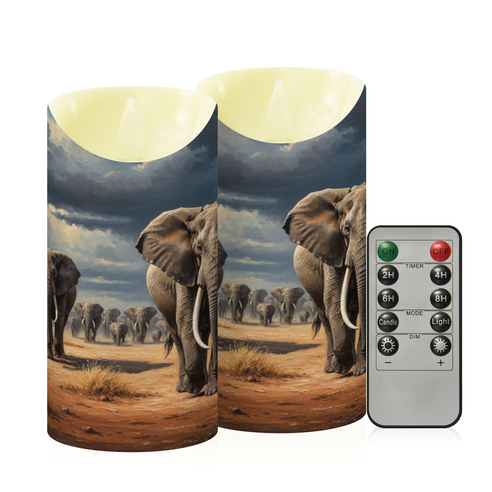 ALAZA Africa Wildlife Elephant Flameless Candles with Remote Timer,LED Flickering Battery Operated Electric Pillar Tea Light Can