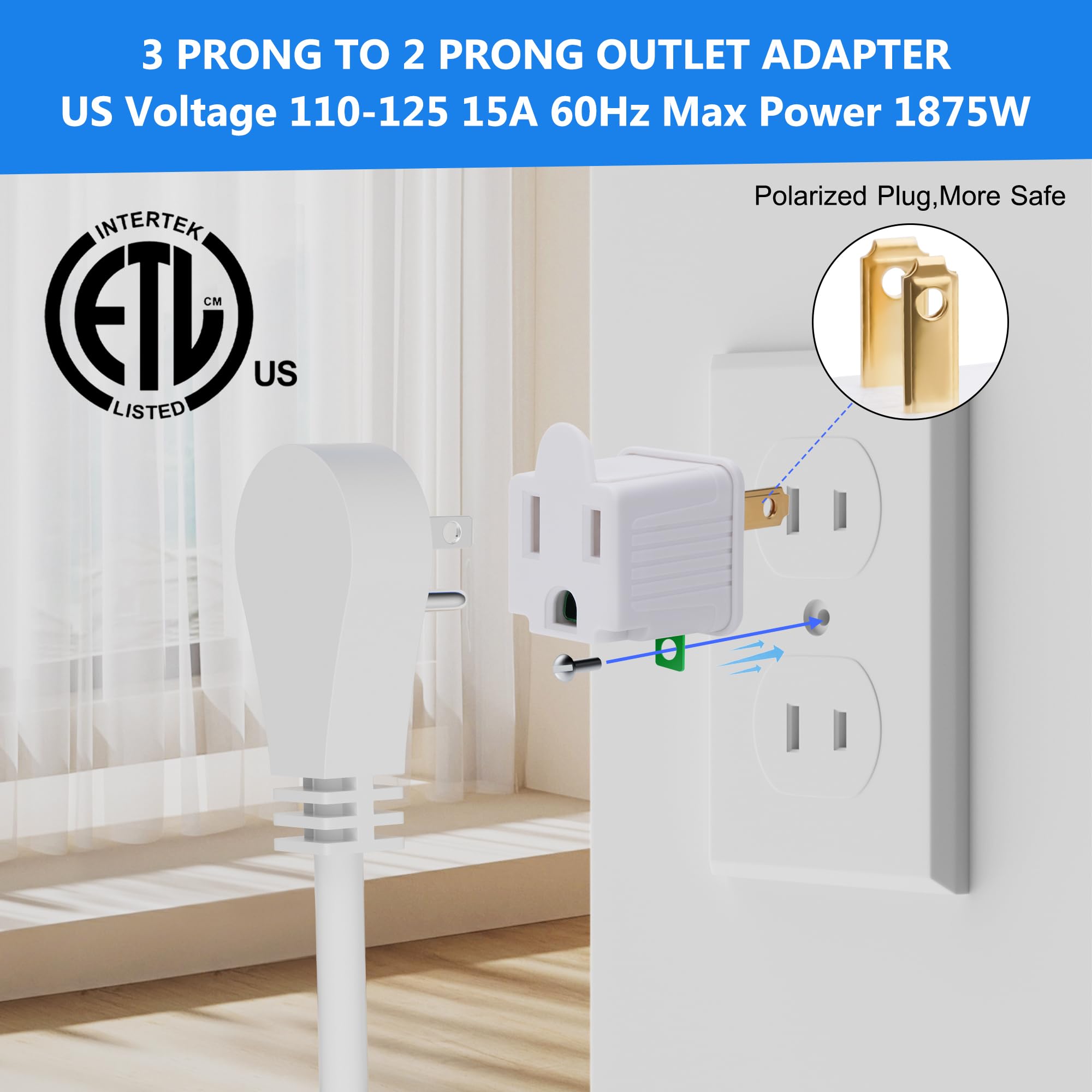 3 Prong To 2 Prong Outlet Adapter 5 Pack   Portable & Polarized 3 Pin To 2 Pin Grounding Converter Socket, Wall Outlet Plug Conn