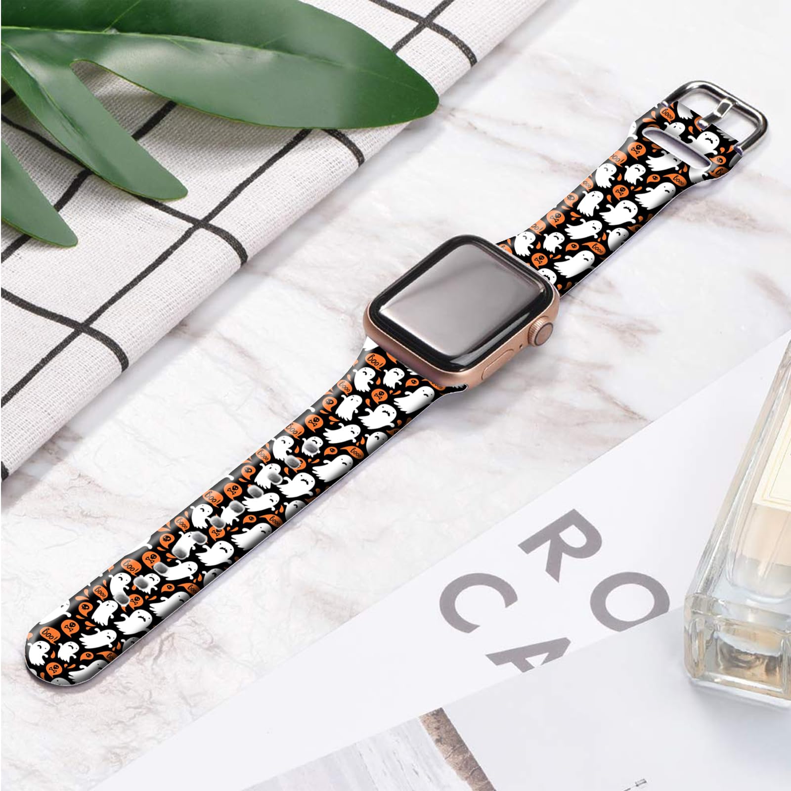 Ftfcase Fall Halloween Floral Silicone Bands Compatible With Apple Watch 49Mm 45Mm 44Mm 42Mm, Halloween Boo Flower Sport Strap R