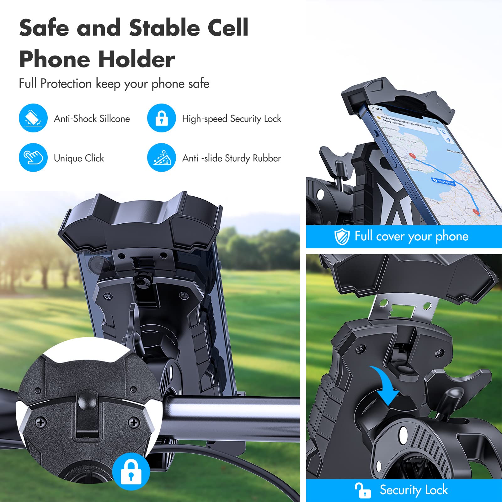 Universal Golf Cart Phone Holder, Adjustable Bike Phone Mount Bike Phone Holder For Handlebars Compatible With Iphone14,13,12,11
