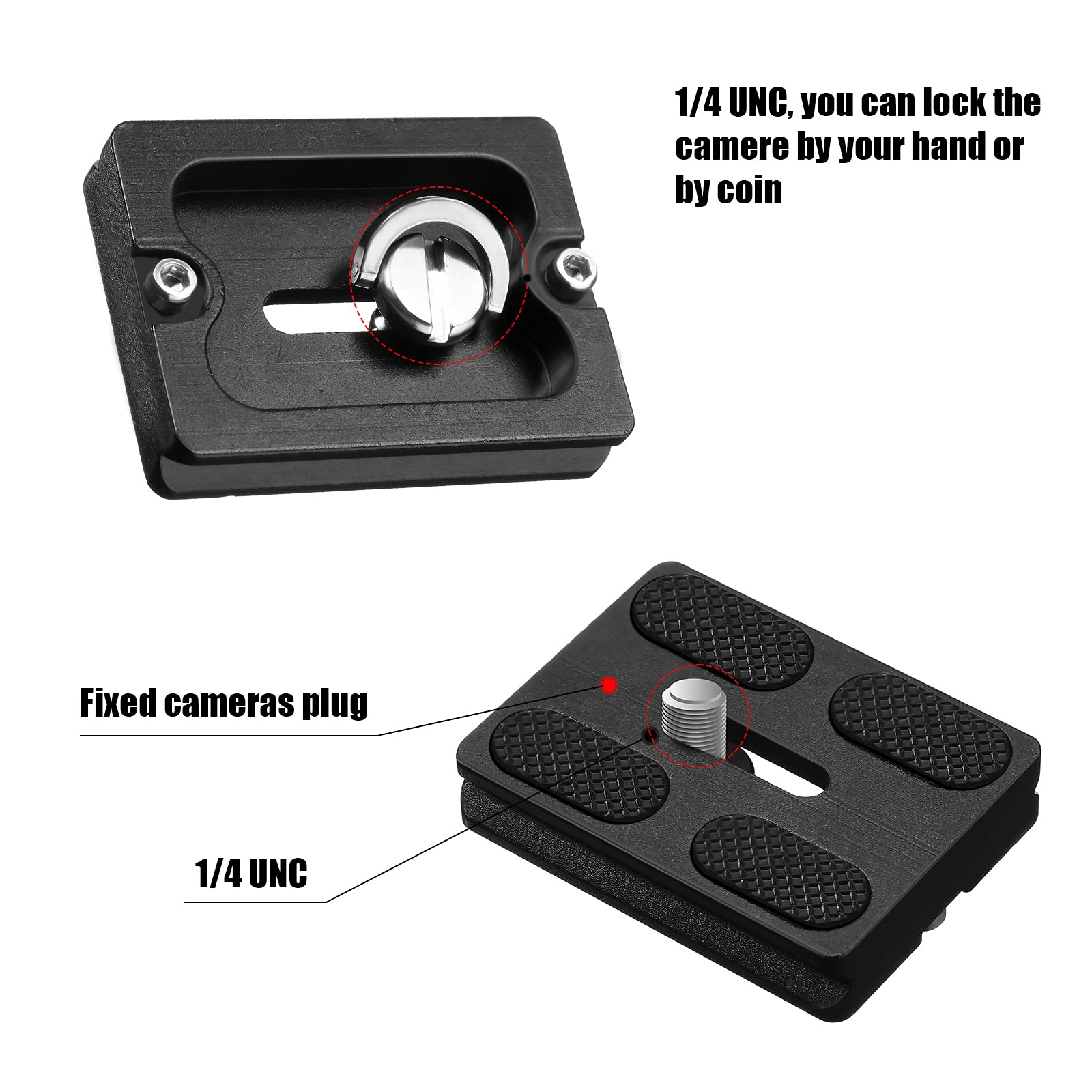 Frienda 2 Pieces Metal Quick Release Plate With 1/4'' 20 Camera Screw Tripod Mount Plate Fits Standard For Dslr Camera Tripod Ball Head(Black,Pu50)