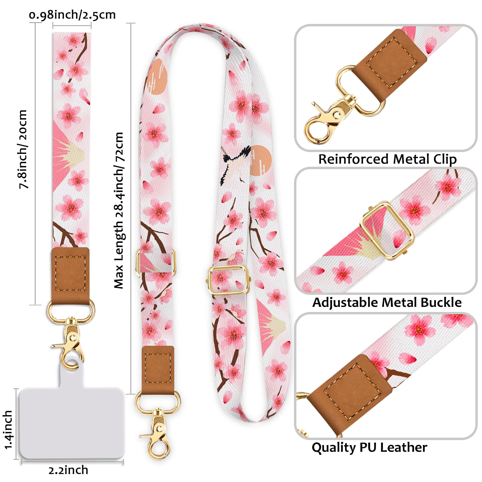 Yonlevres Cell Phone Lanyard Crossbody With Wrist Strap, Flower Phone Lanyards For Around The Neck Wristlet Adjustable Phone Str