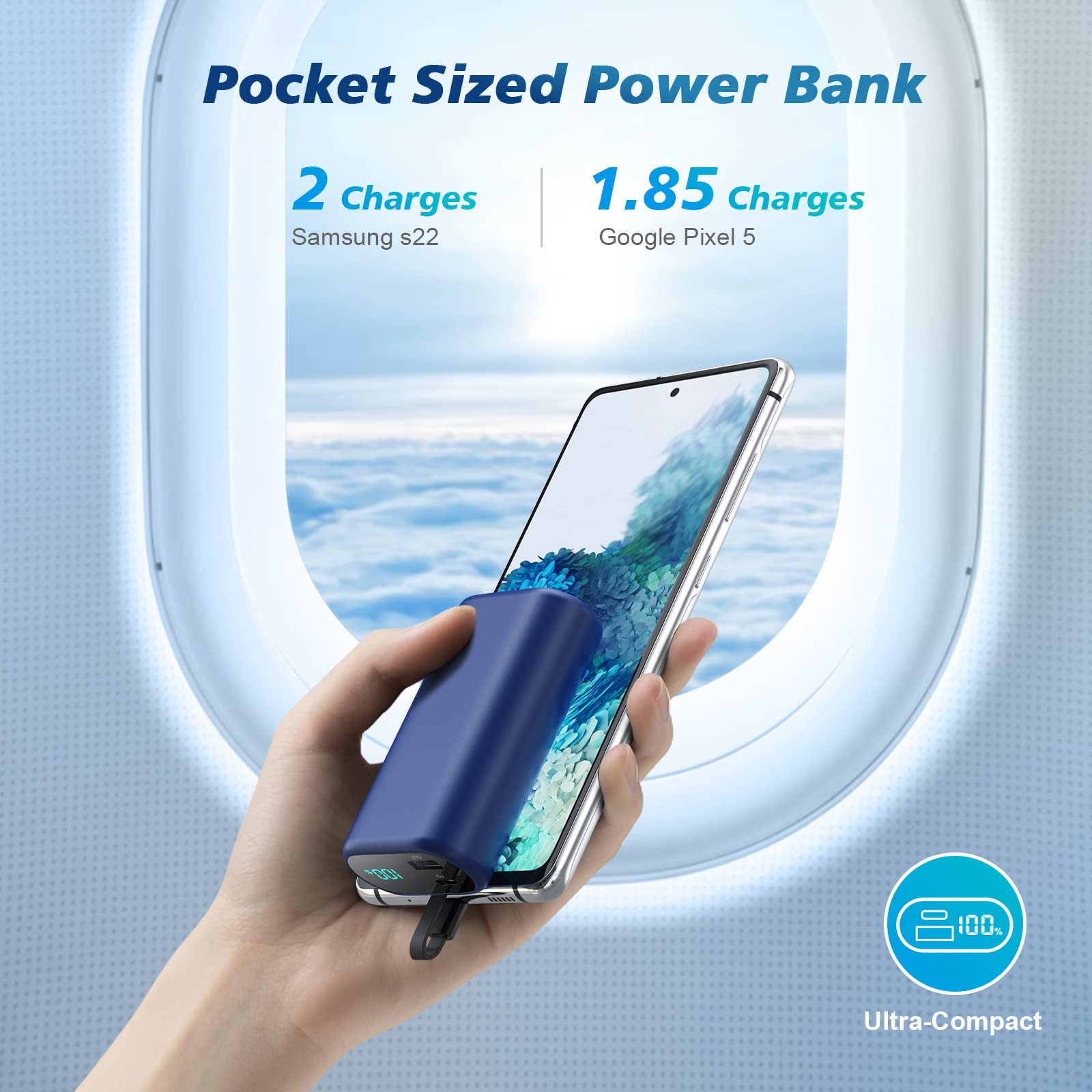Small Portable Charger 10800Mah With Built In Usb C Cable, Mini Pd 3A Fast Charging Power Bank, Ultra Compact Lcd Display Batter
