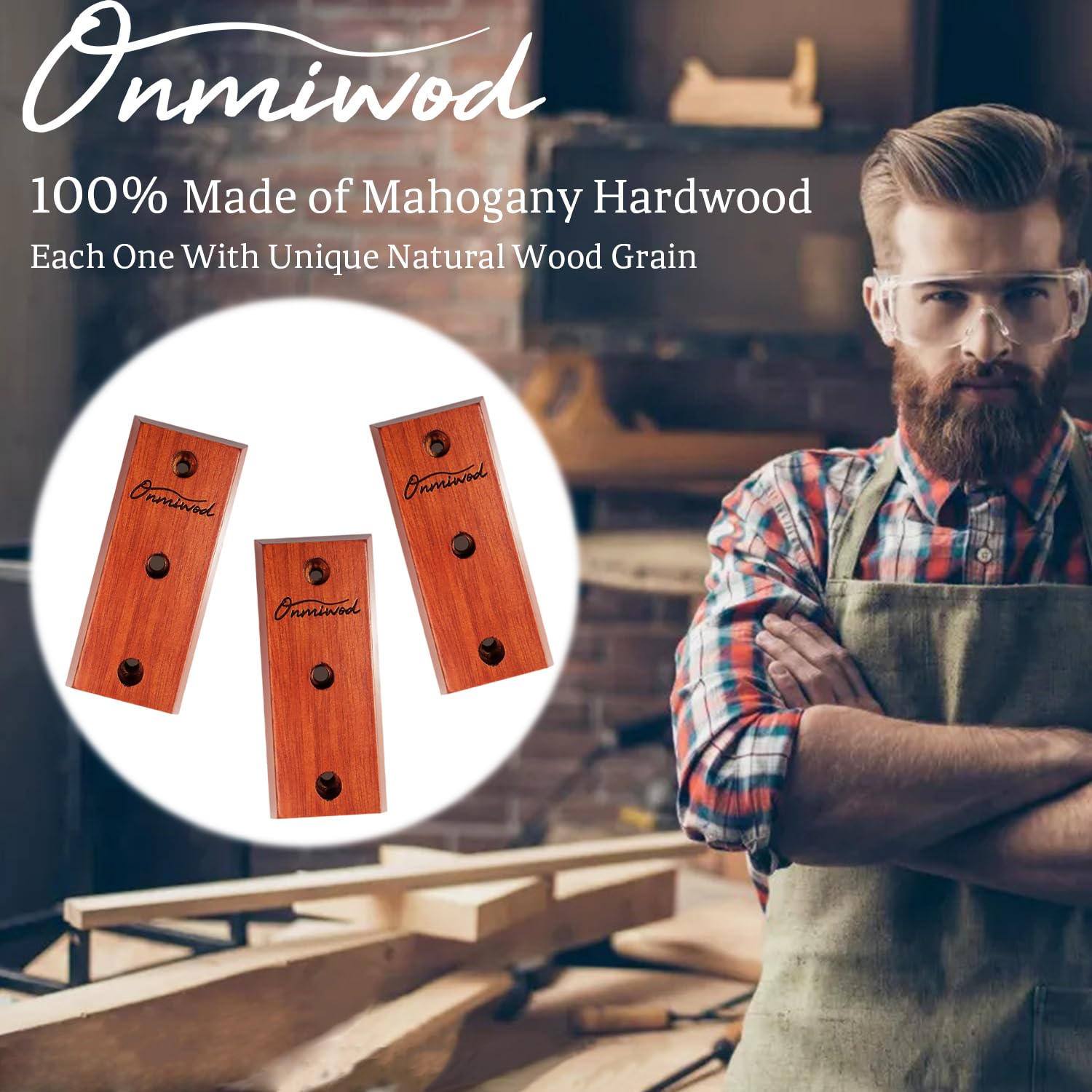 Onmiwod Guitar Wall Mount 3 Pack, Mahogany Wood Guitar Hanger, U Shaped Guitar Wall Hanger Mount, Guitar Holder Hook Stand Wall